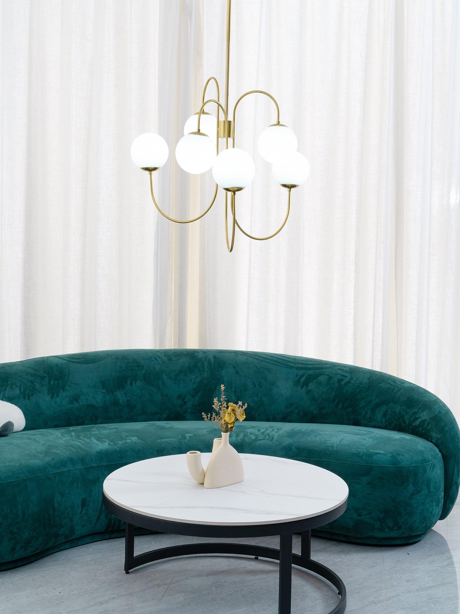 Lustra Chandelier Brass Globe Cluster Curved Arm - Letslighting