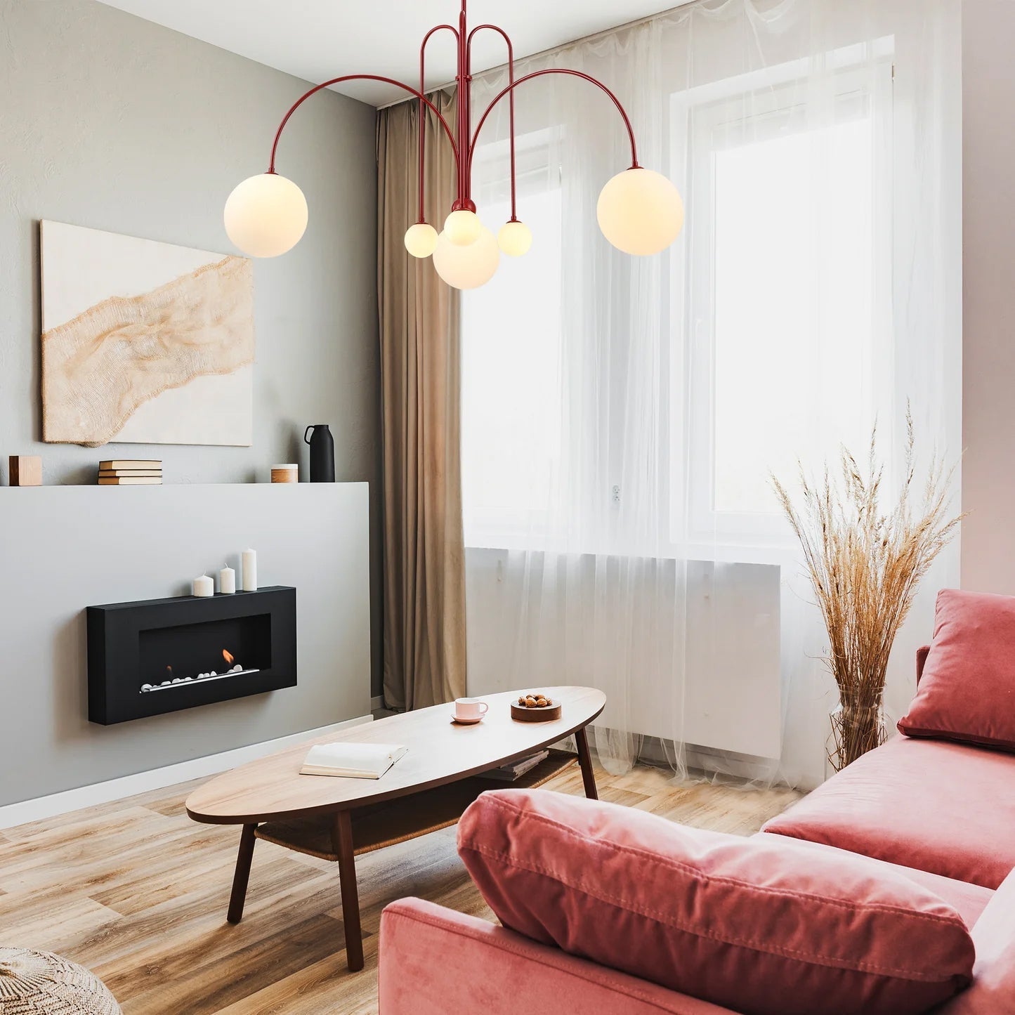 Lustra Chandelier Red Globe Modern - Letslighting