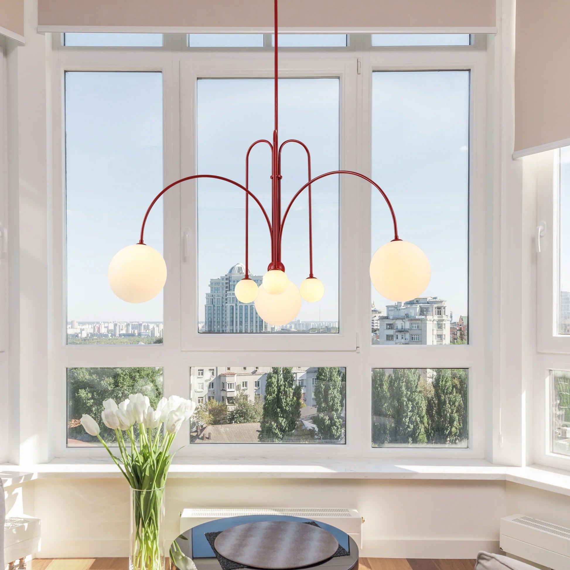 Lustra Chandelier Red Globe Modern - Letslighting