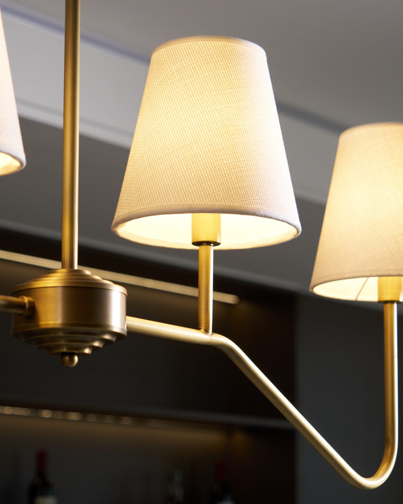 Lustra Chandelier Brass Curved Beige Linear - Letslighting