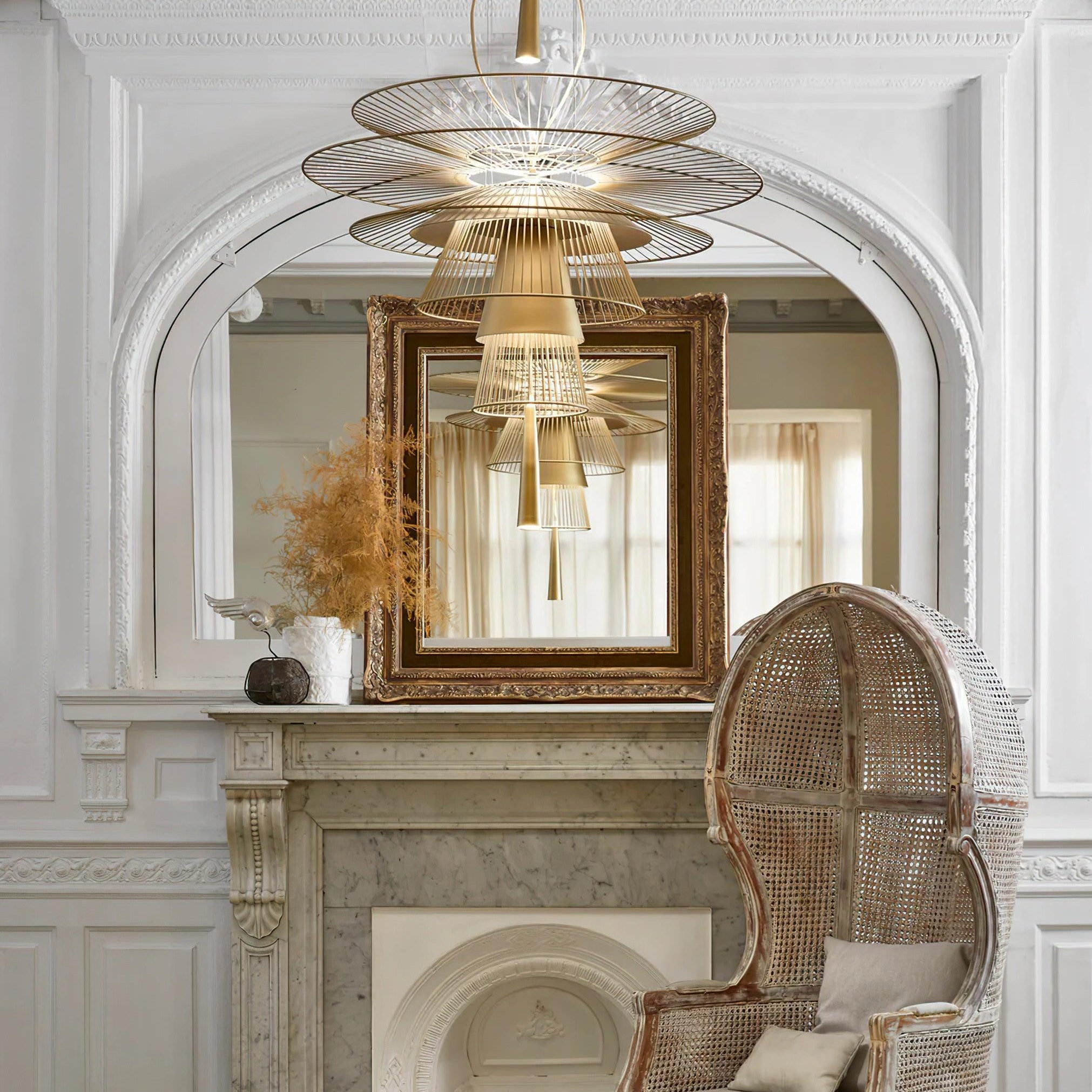 Chandelier Sculptural Layered Wire Frame Statement Bold Modern Centerpiece - Letslighting