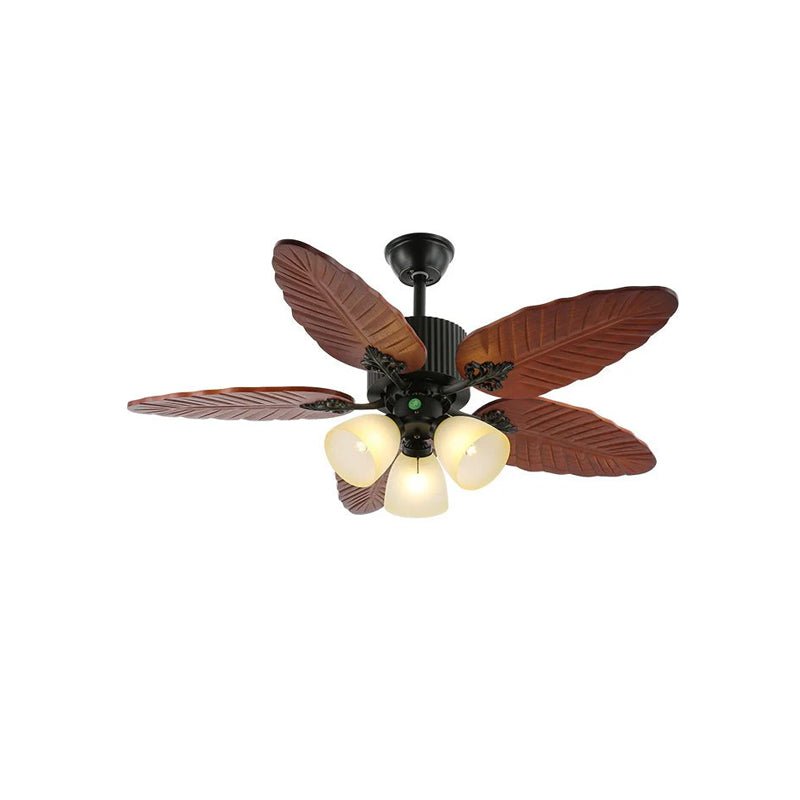 Elara Tropical Wood Glass Ceiling Fan Light - Letslighting