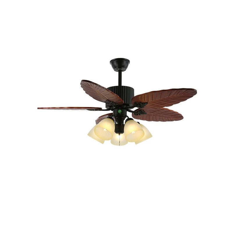 Elara Tropical Wood Glass Ceiling Fan Light - Letslighting