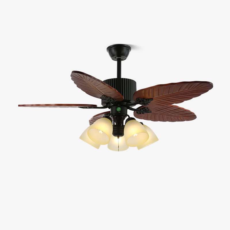 Elara Tropical Wood Glass Ceiling Fan Light - Letslighting