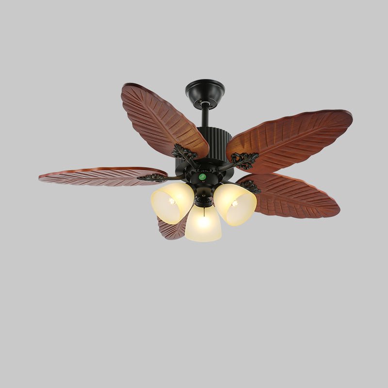 Elara Tropical Wood Glass Ceiling Fan Light - Letslighting