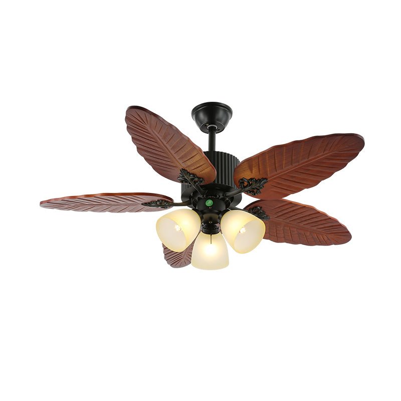 Elara Tropical Wood Glass Ceiling Fan Light - Letslighting