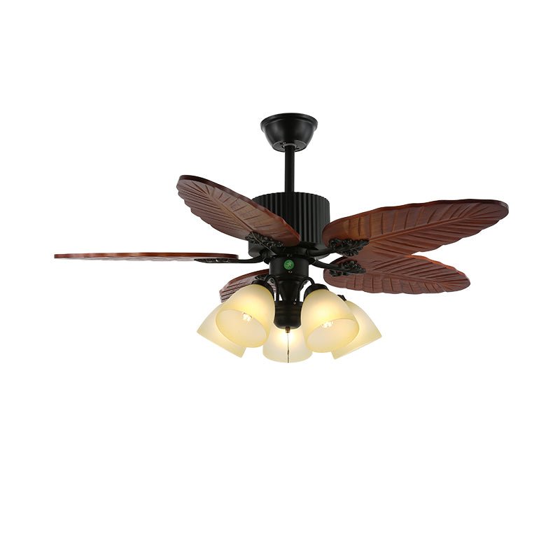 Elara Tropical Wood Glass Ceiling Fan Light - Letslighting