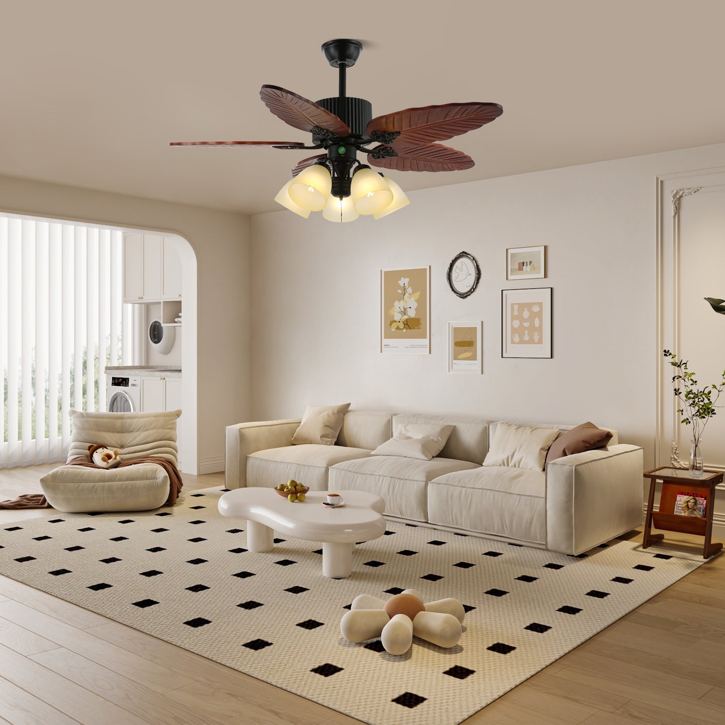 Elara Tropical Wood Glass Ceiling Fan Light - Letslighting