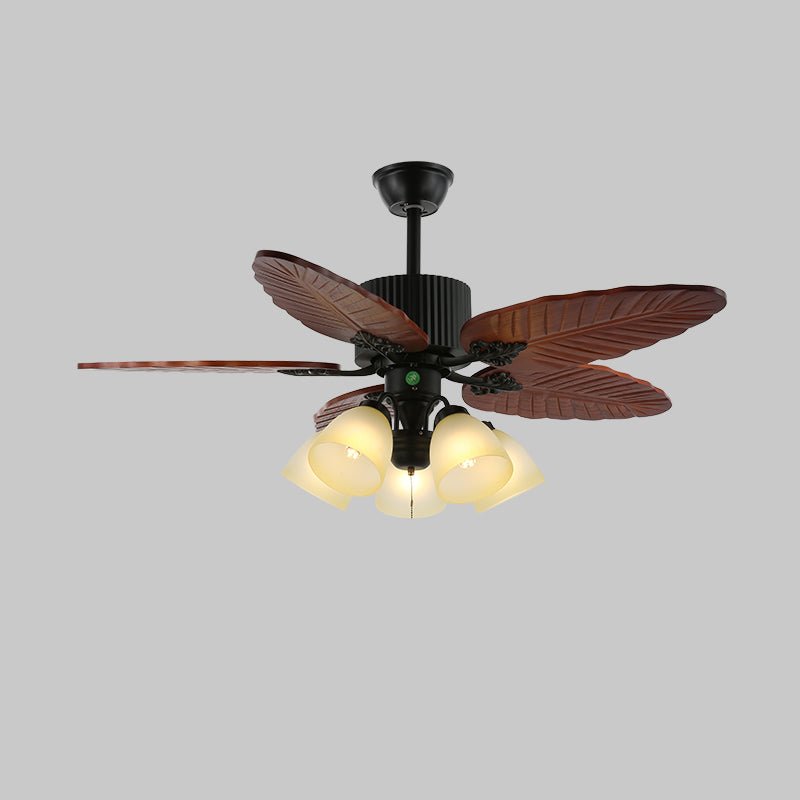 Elara Tropical Wood Glass Ceiling Fan Light - Letslighting