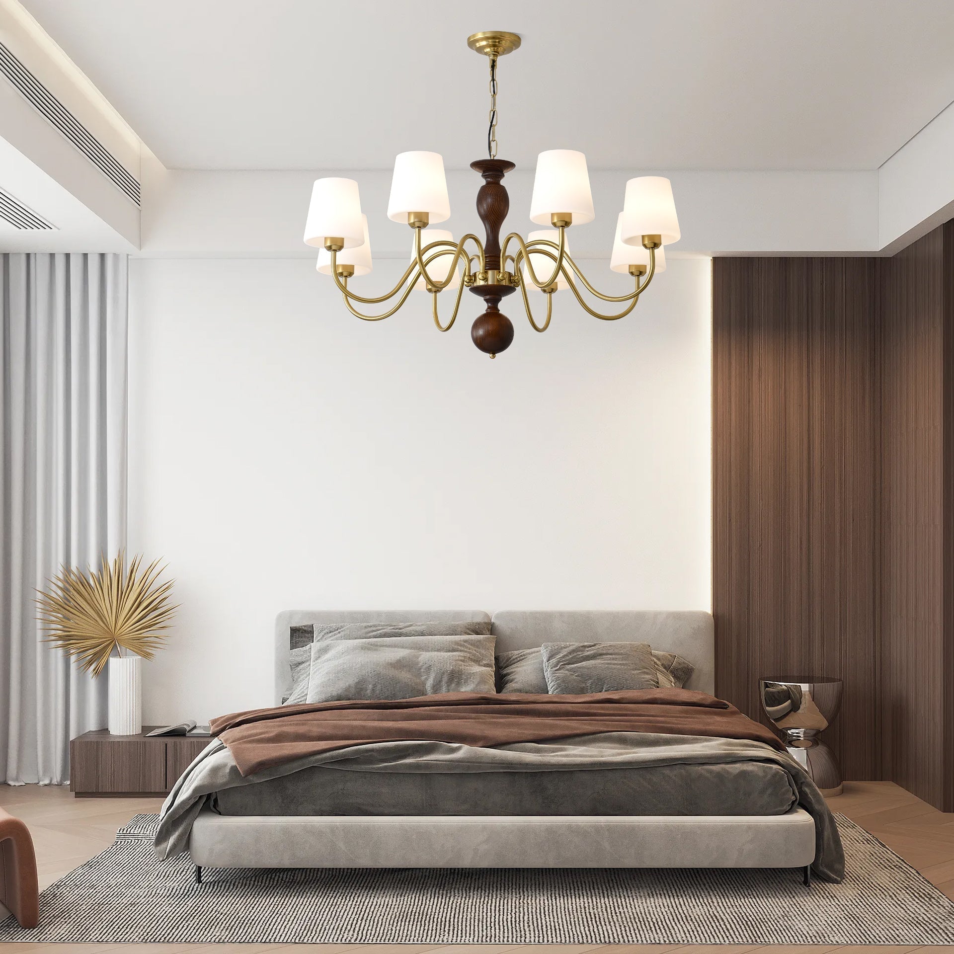 Lustra Chandelier Brass Wood Rustic Vintage - Letslighting