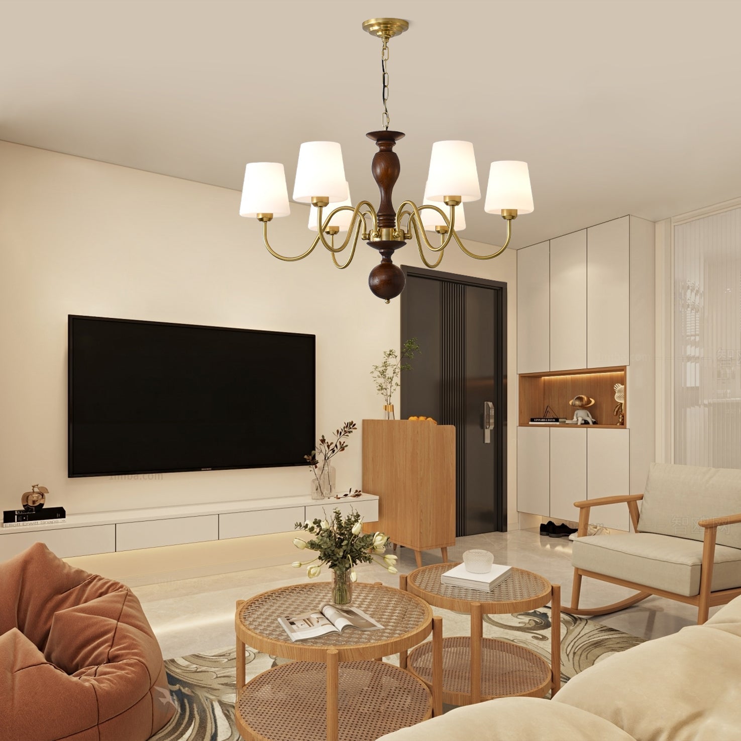 Lustra Chandelier Brass Wood Rustic Vintage - Letslighting