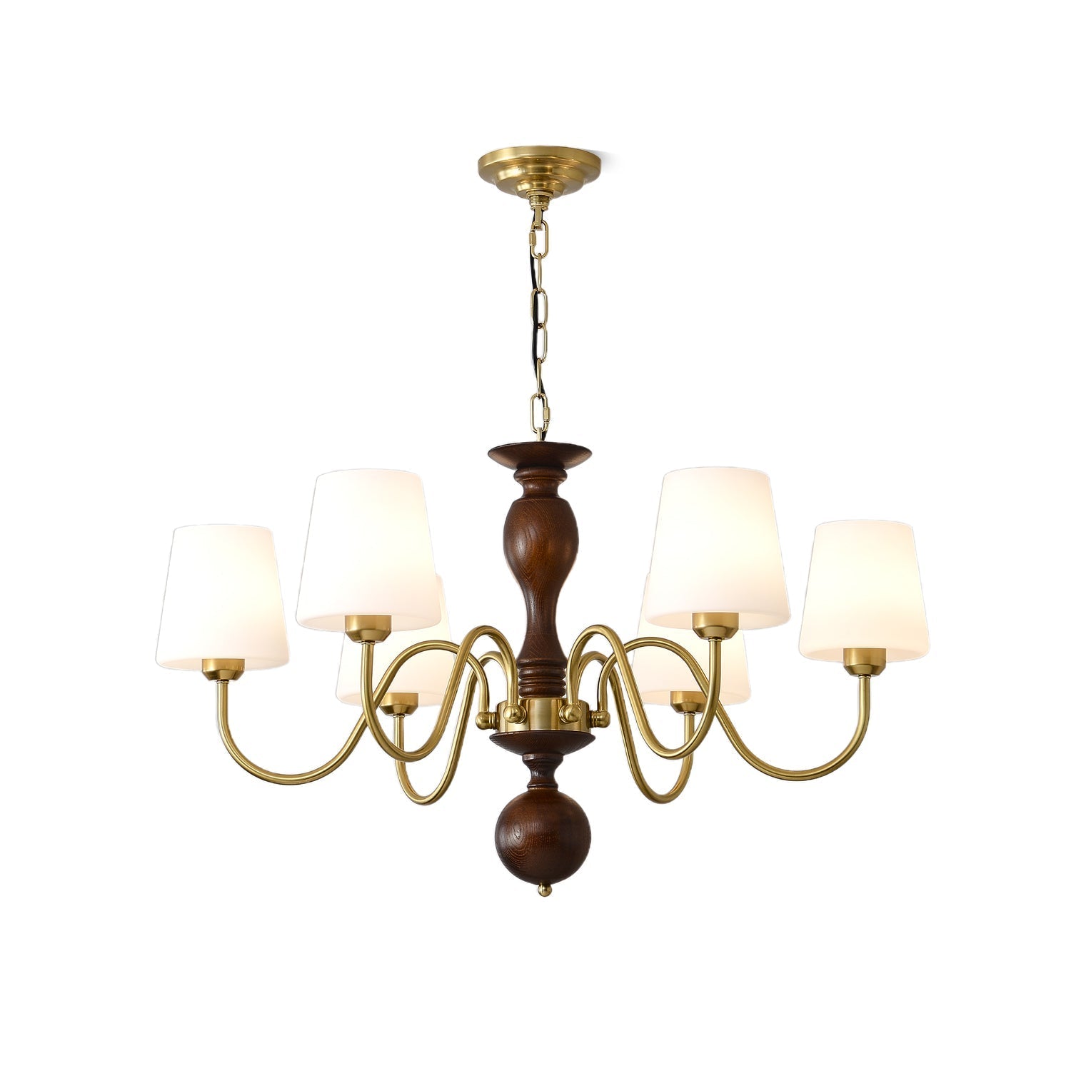 Lustra Chandelier Brass Wood Rustic Vintage - Letslighting