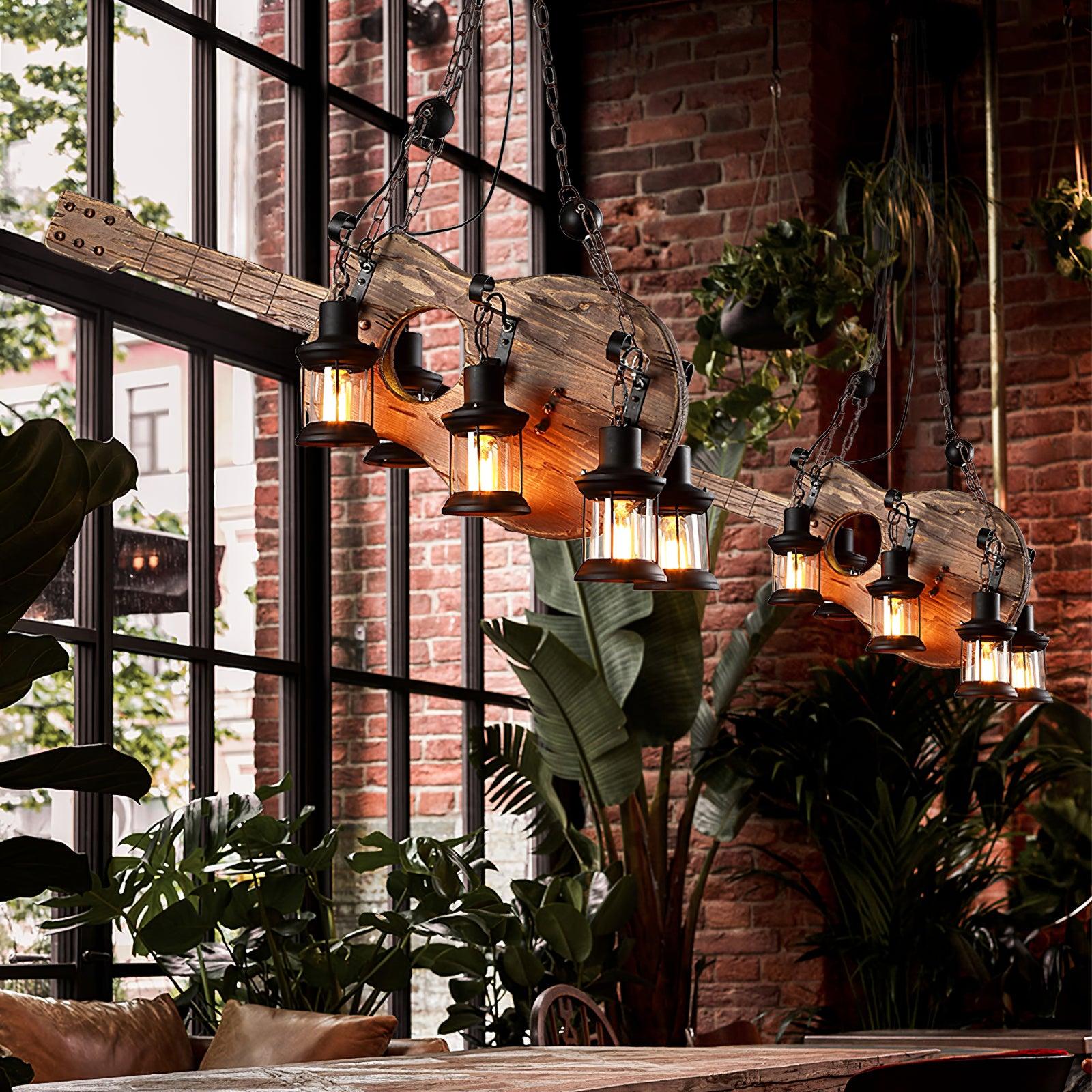 Lustra Pendant Lamp Guitar Rustic Wood Vintage - Letslighting