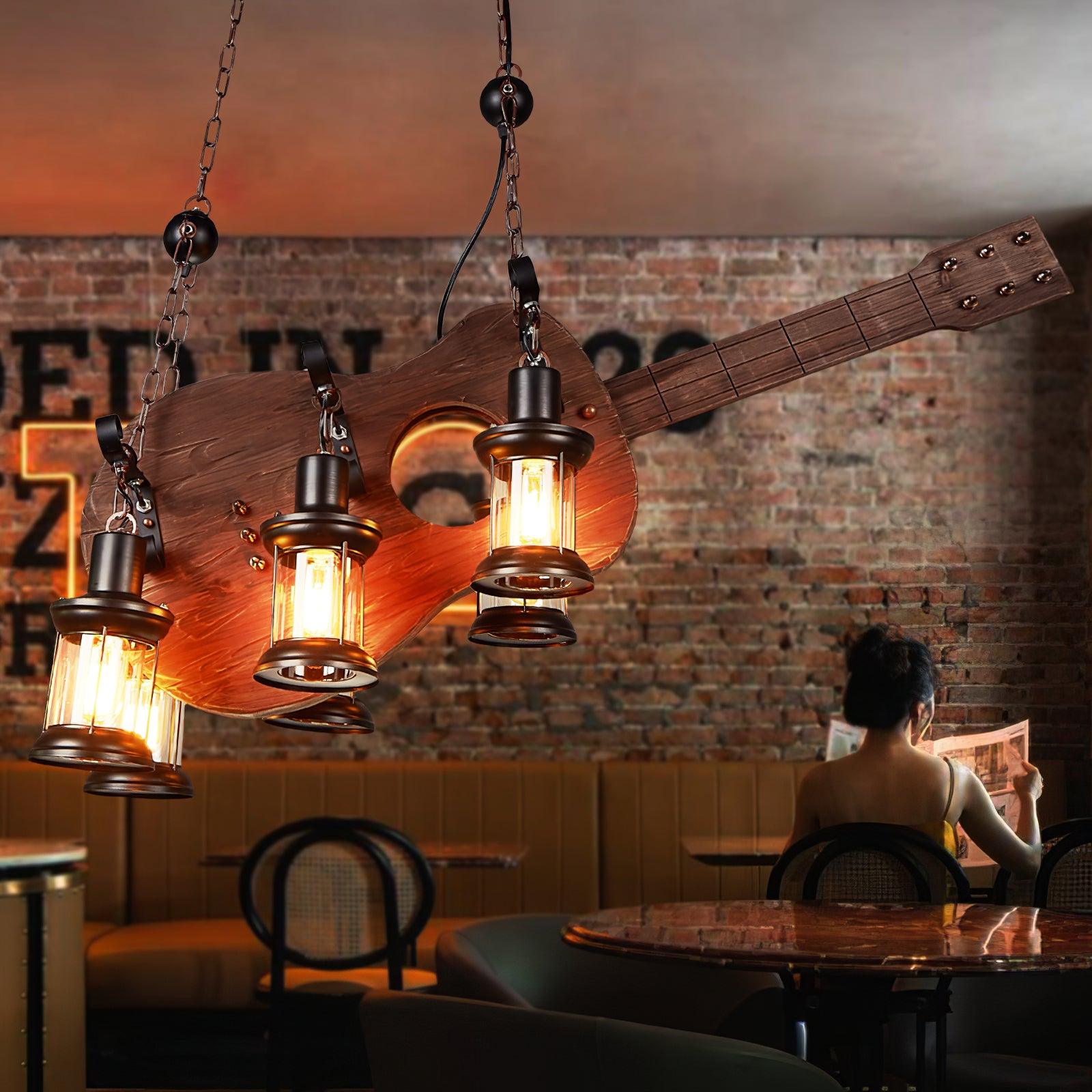Lustra Pendant Lamp Guitar Rustic Wood Vintage - Letslighting