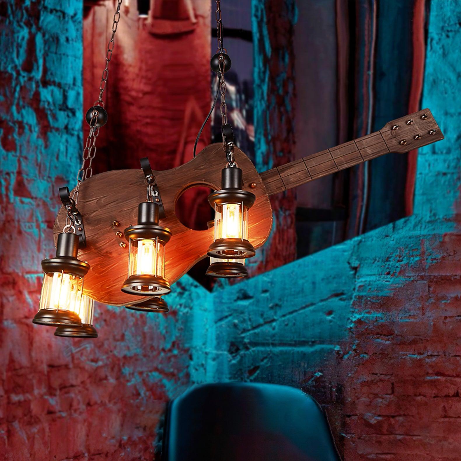 Lustra Pendant Lamp Guitar Rustic Wood Vintage - Letslighting