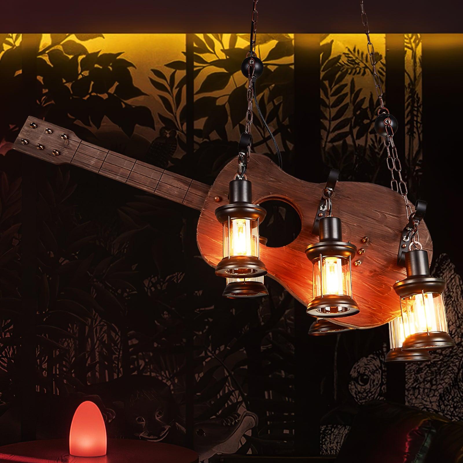 Lustra Pendant Lamp Guitar Rustic Wood Vintage - Letslighting