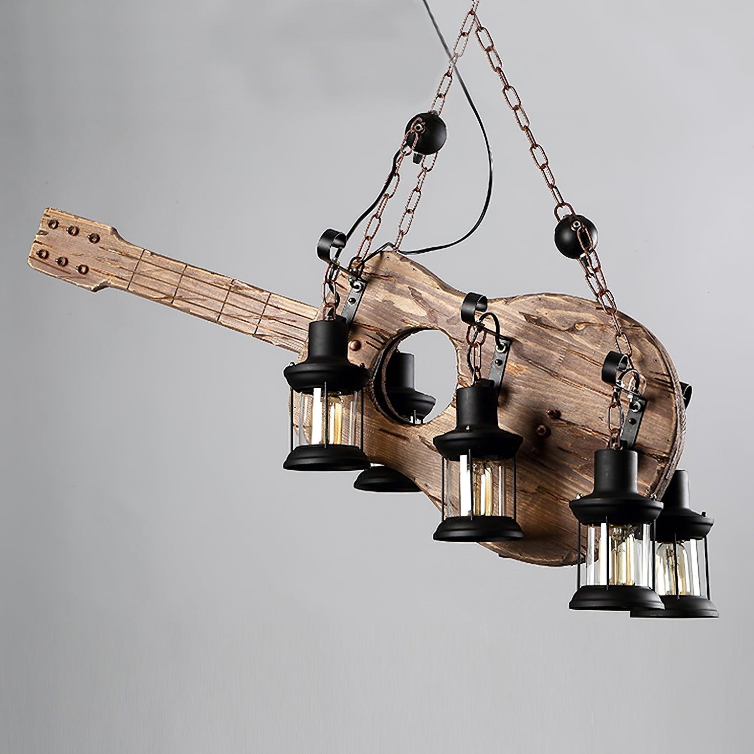 Lustra Pendant Lamp Guitar Rustic Wood Vintage - Letslighting