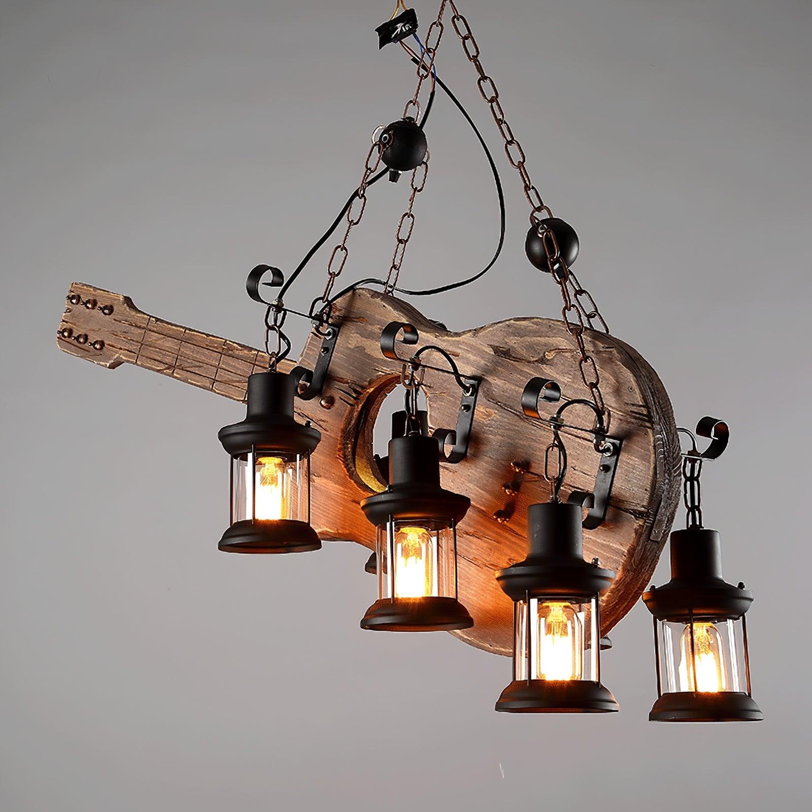 Lustra Pendant Lamp Guitar Rustic Wood Vintage - Letslighting