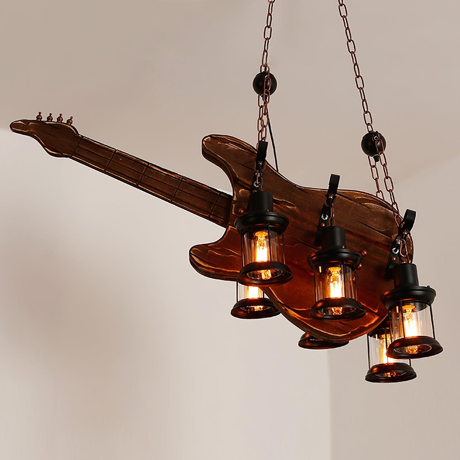 Lustra Pendant Lamp Guitar Rustic Wood Vintage - Letslighting
