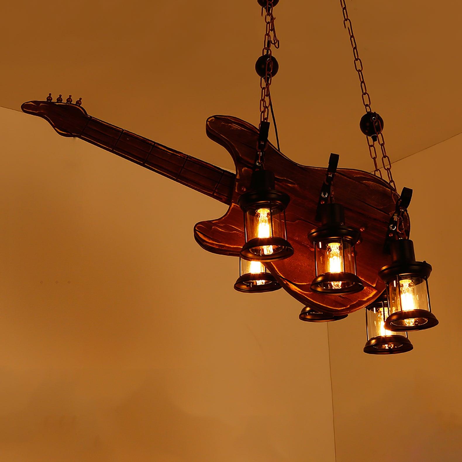 Lustra Pendant Lamp Guitar Rustic Wood Vintage - Letslighting