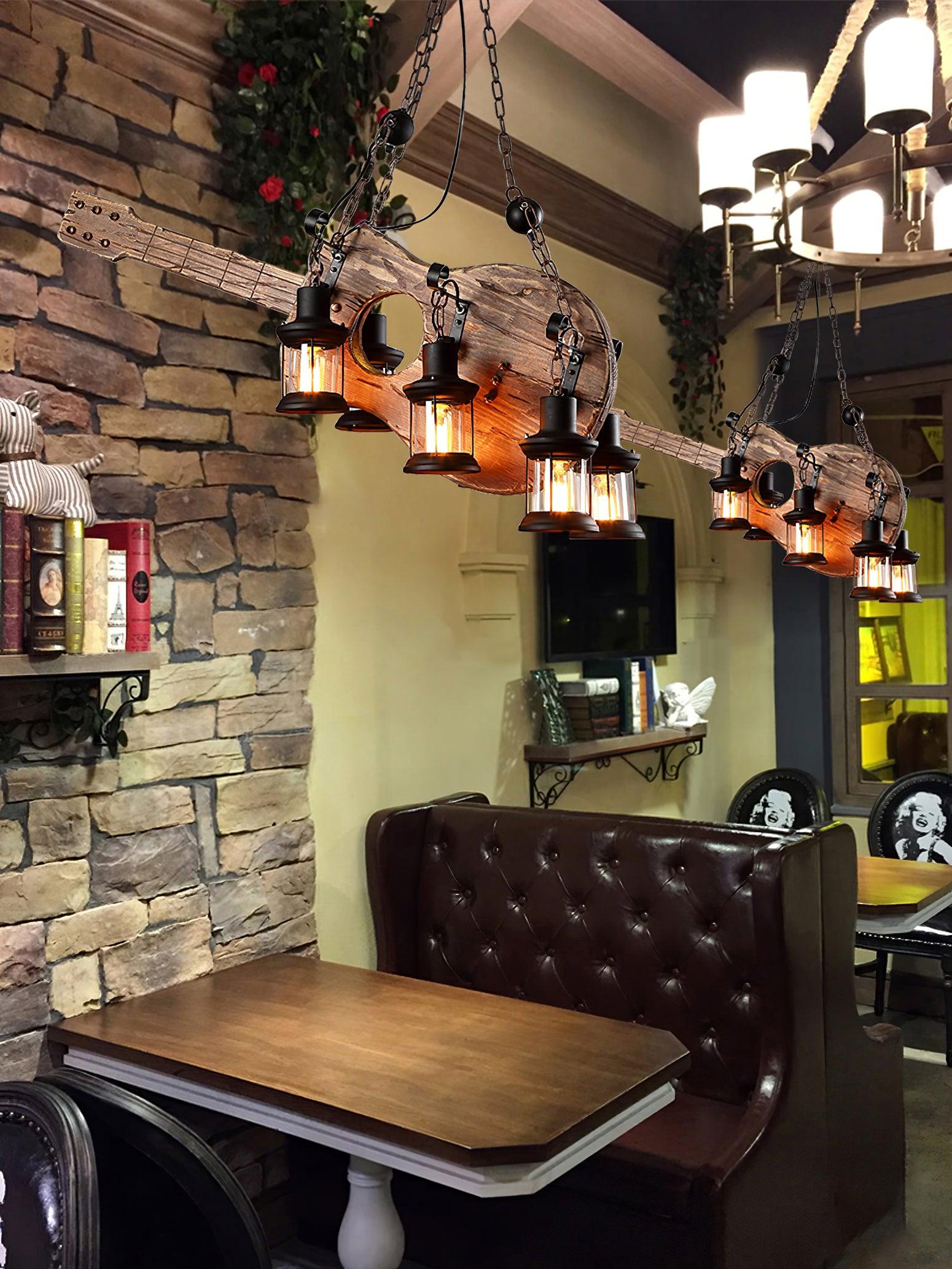 Lustra Pendant Lamp Guitar Rustic Wood Vintage - Letslighting