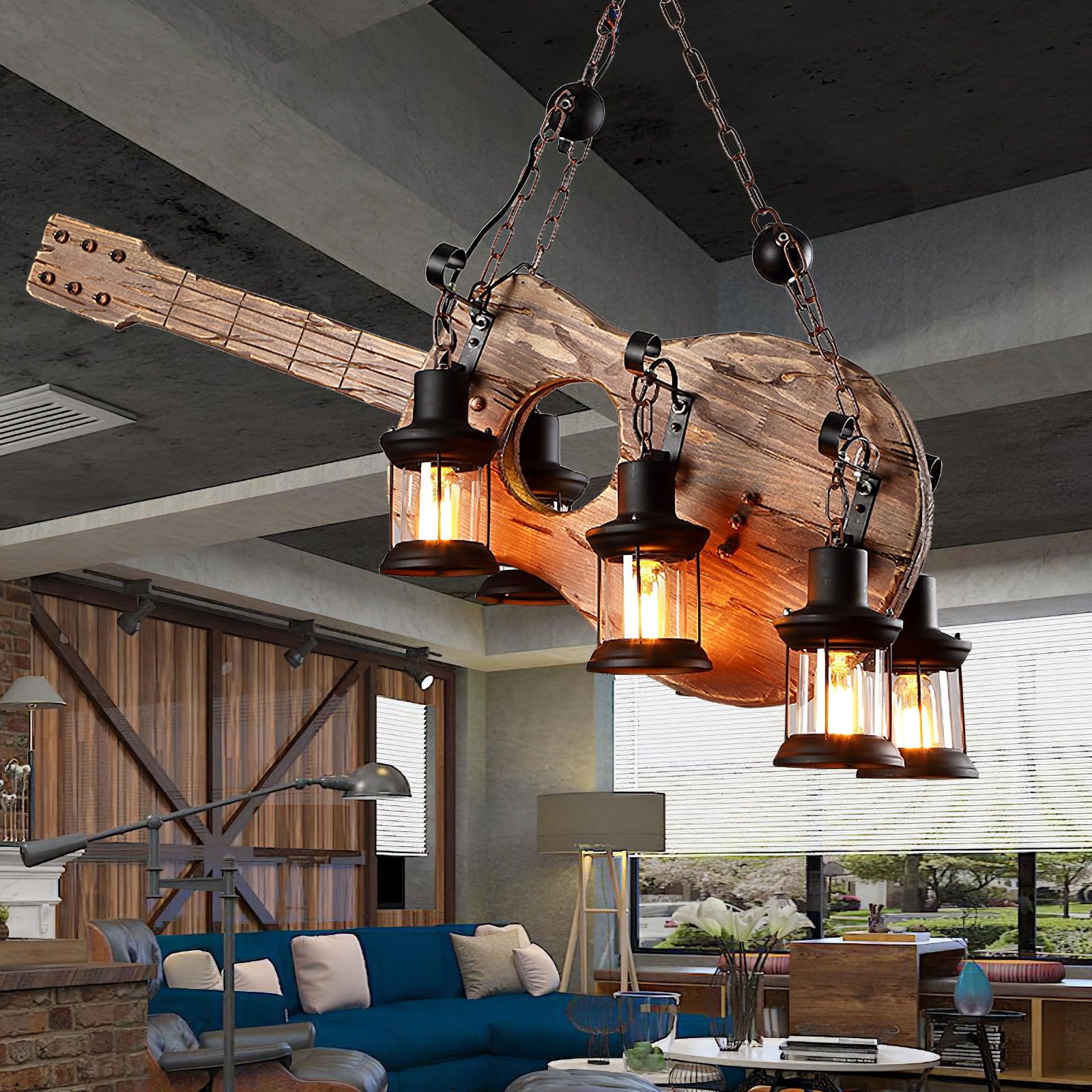 Lustra Pendant Lamp Guitar Rustic Wood Vintage - Letslighting