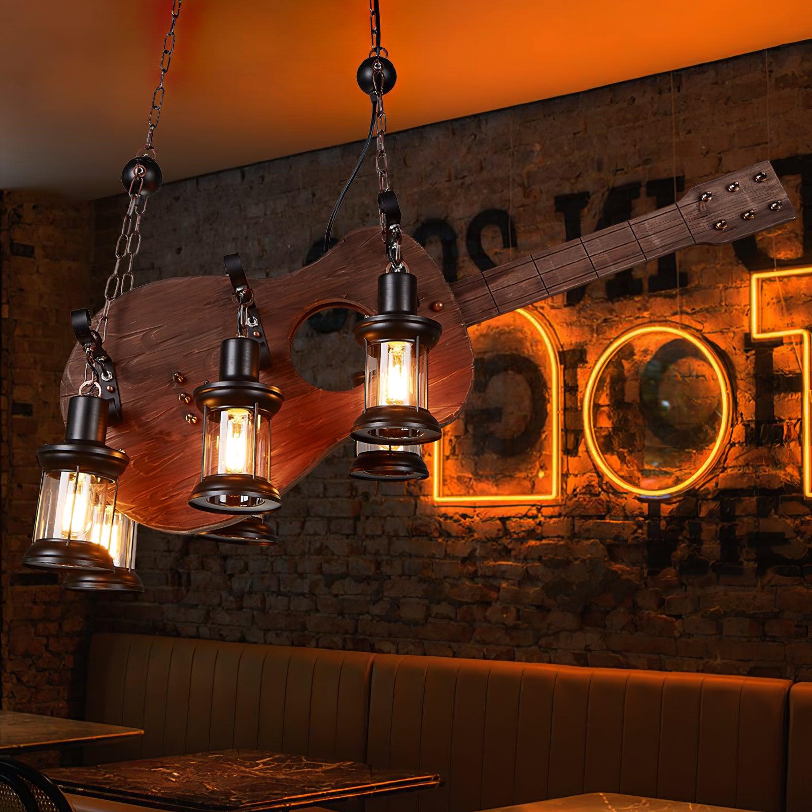 Lustra Pendant Lamp Guitar Rustic Wood Vintage - Letslighting