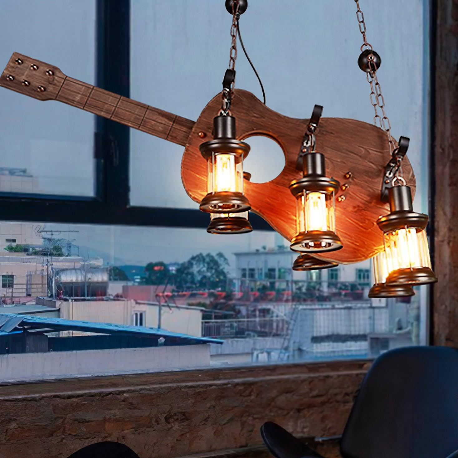 Lustra Pendant Lamp Guitar Rustic Wood Vintage - Letslighting