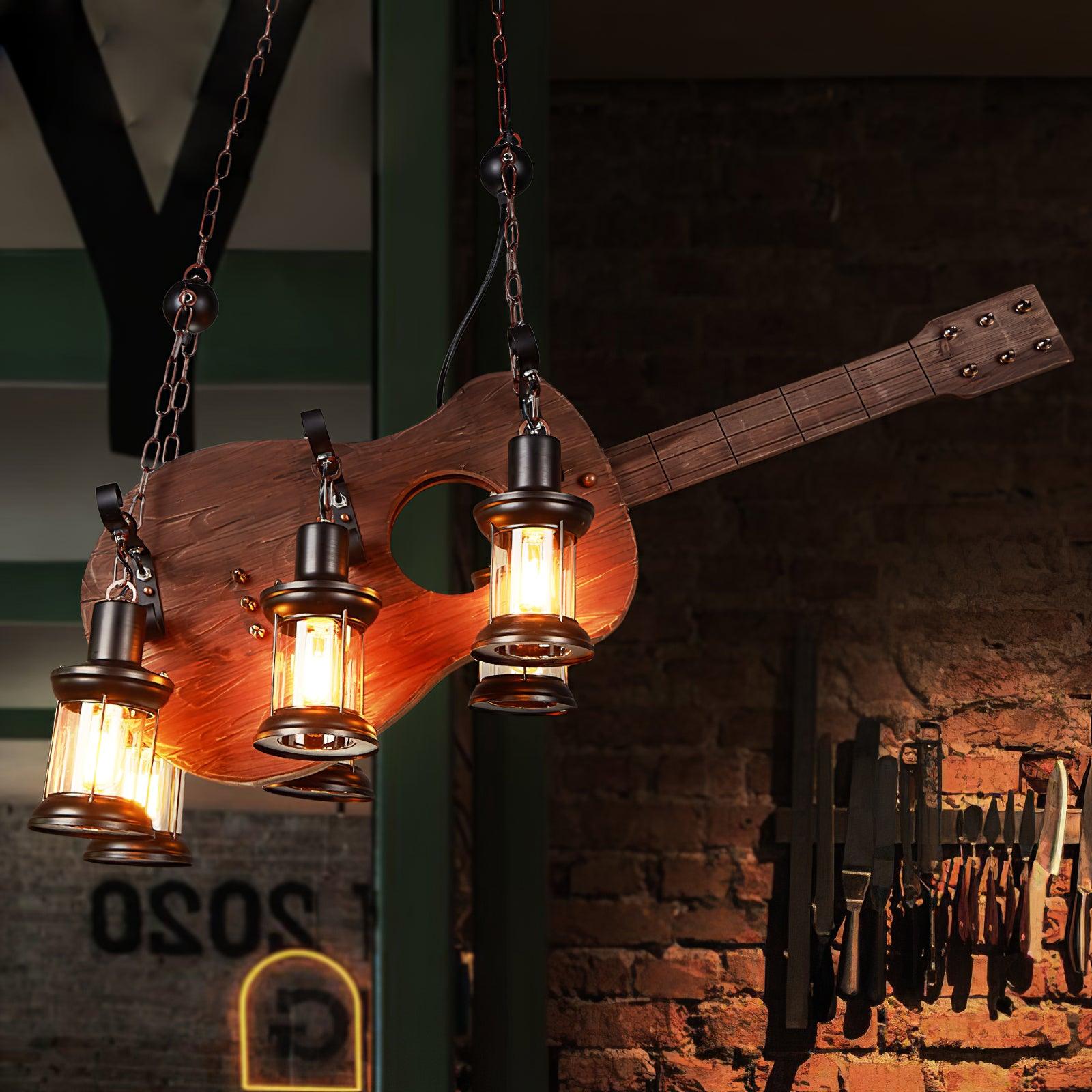 Lustra Pendant Lamp Guitar Rustic Wood Vintage - Letslighting