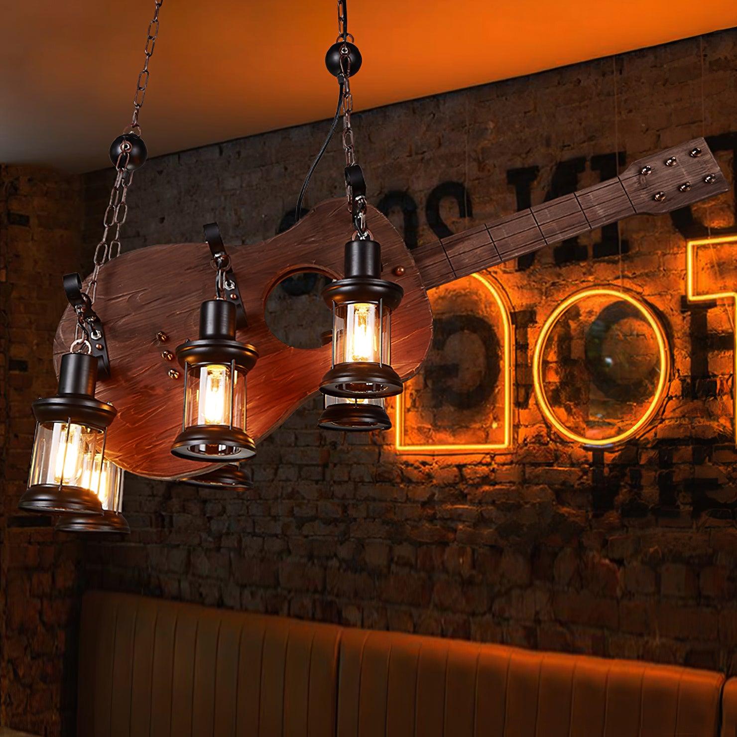 Lustra Pendant Lamp Guitar Rustic Wood Vintage - Letslighting