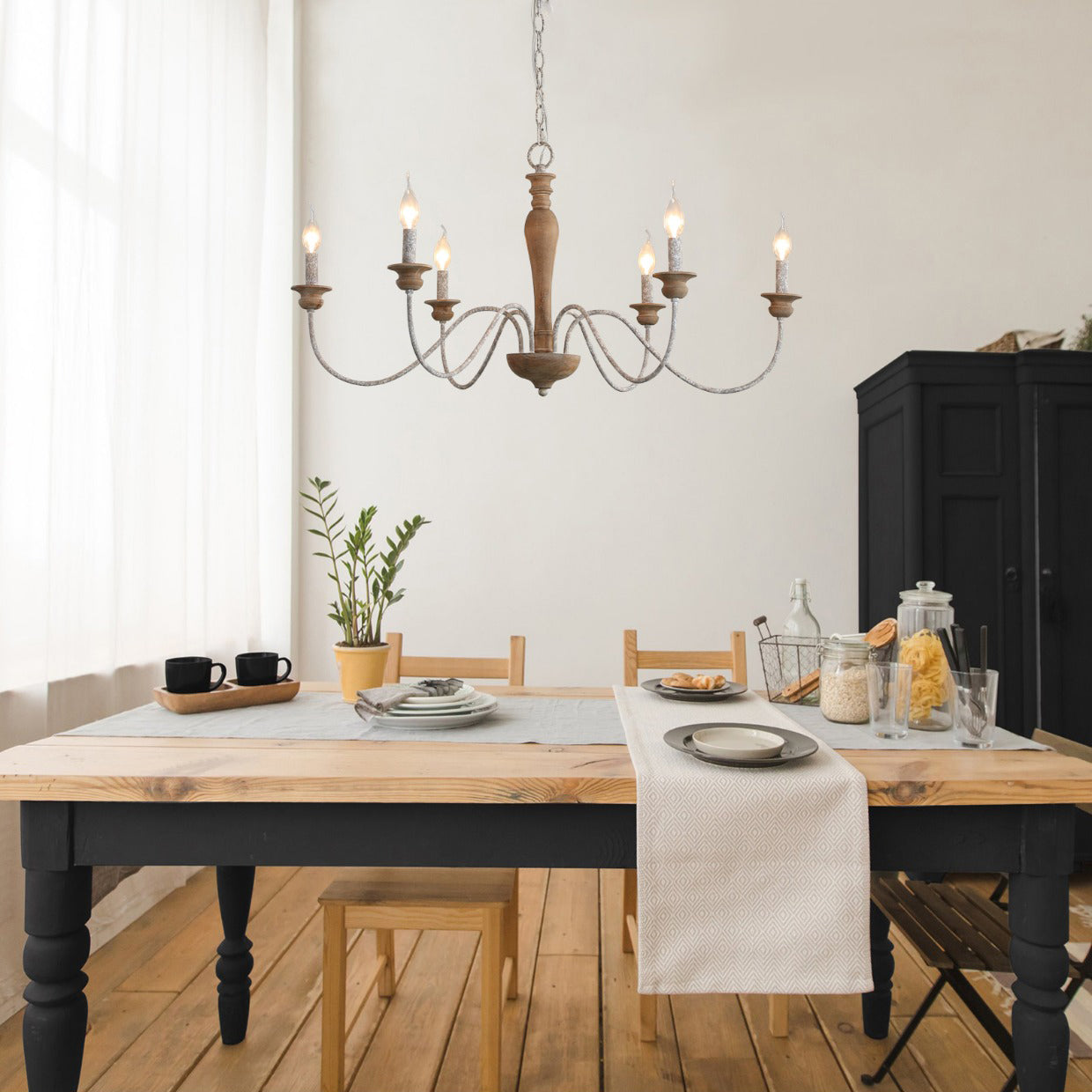 Illoros Vintage Industrial Candle Hand-carved Wood Chandelier - Letslighting