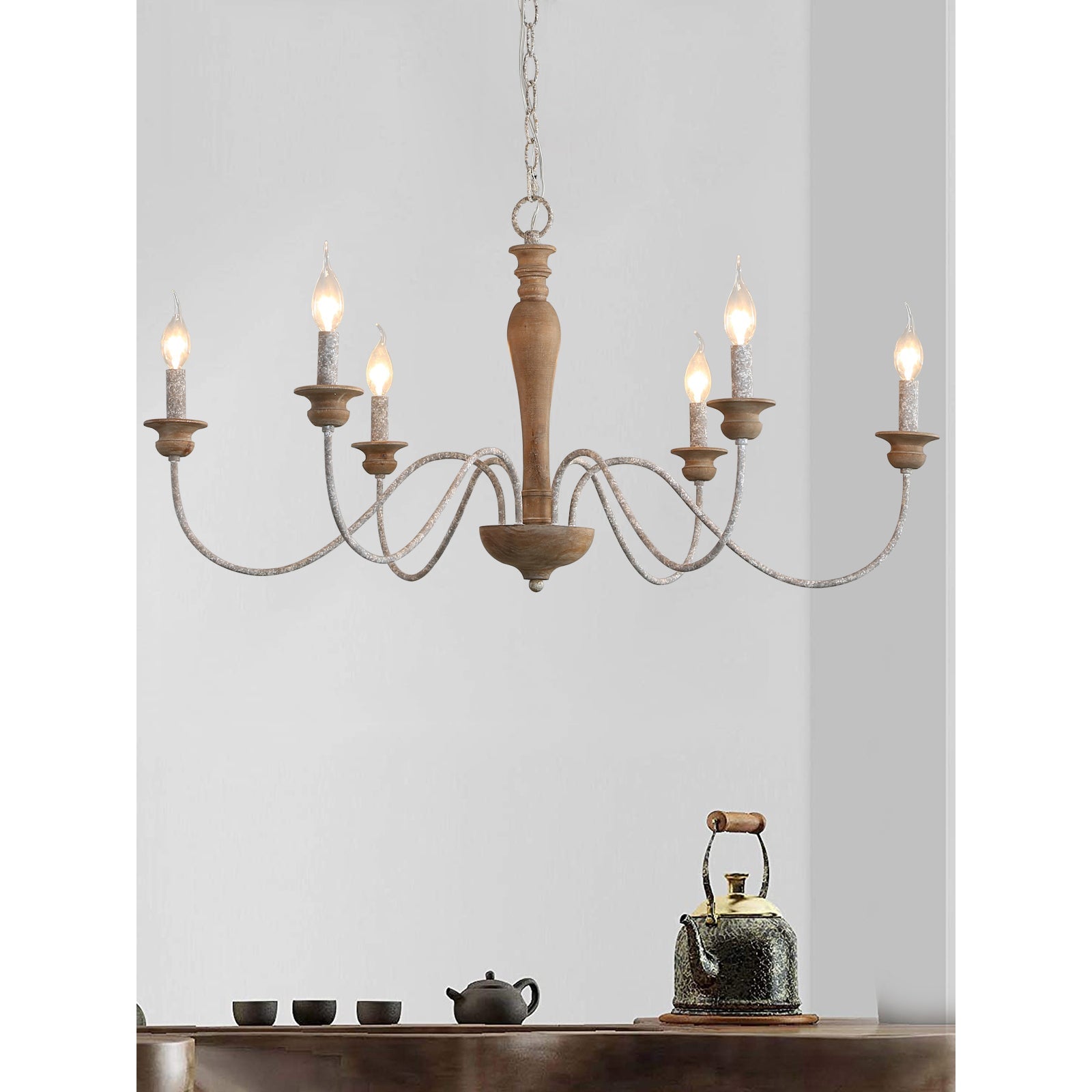 Illoros Vintage Industrial Candle Hand-carved Wood Chandelier - Letslighting
