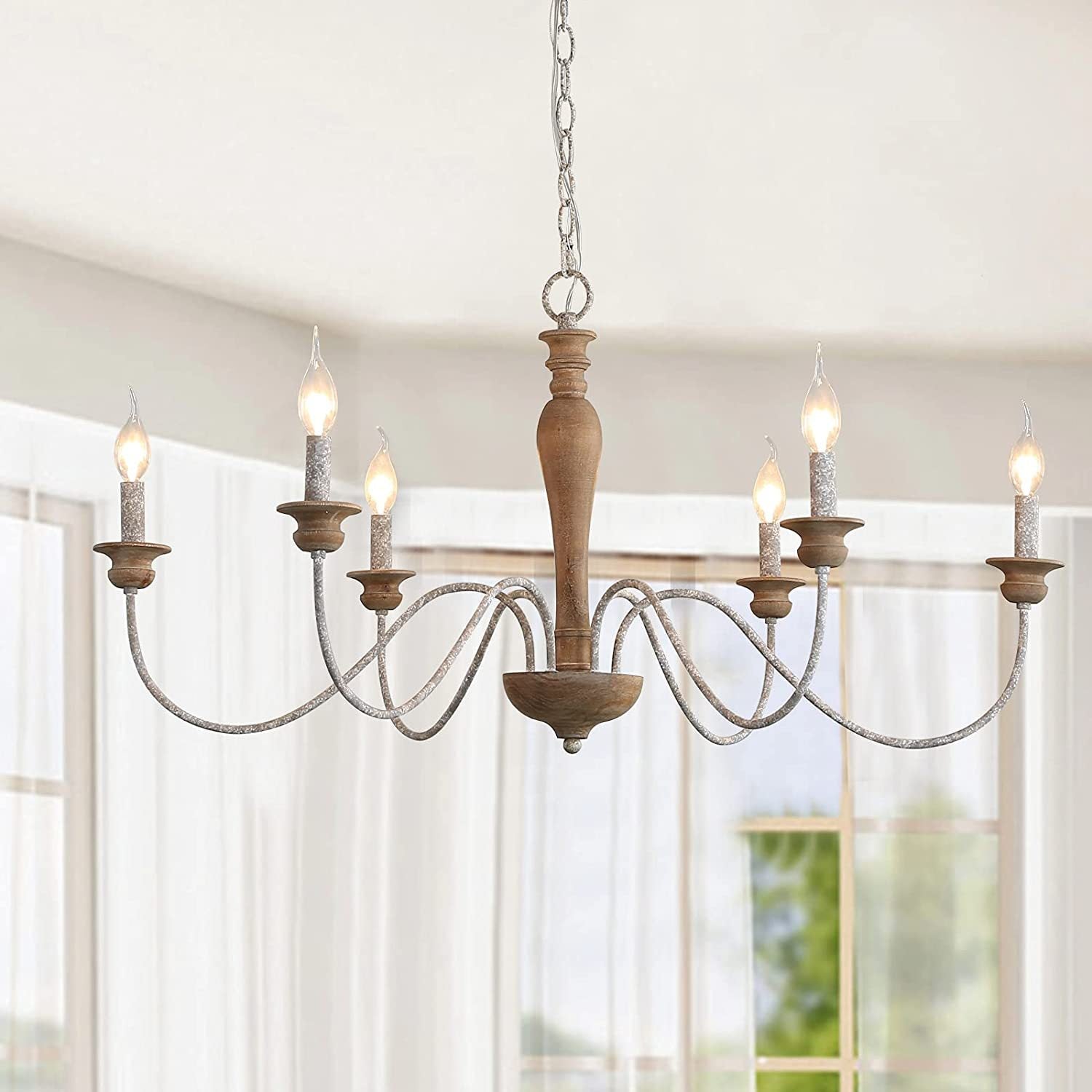 Illoros Vintage Industrial Candle Hand-carved Wood Chandelier - Letslighting