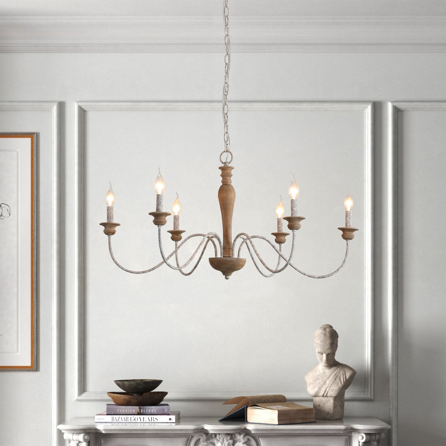 Illoros Vintage Industrial Candle Hand-carved Wood Chandelier - Letslighting