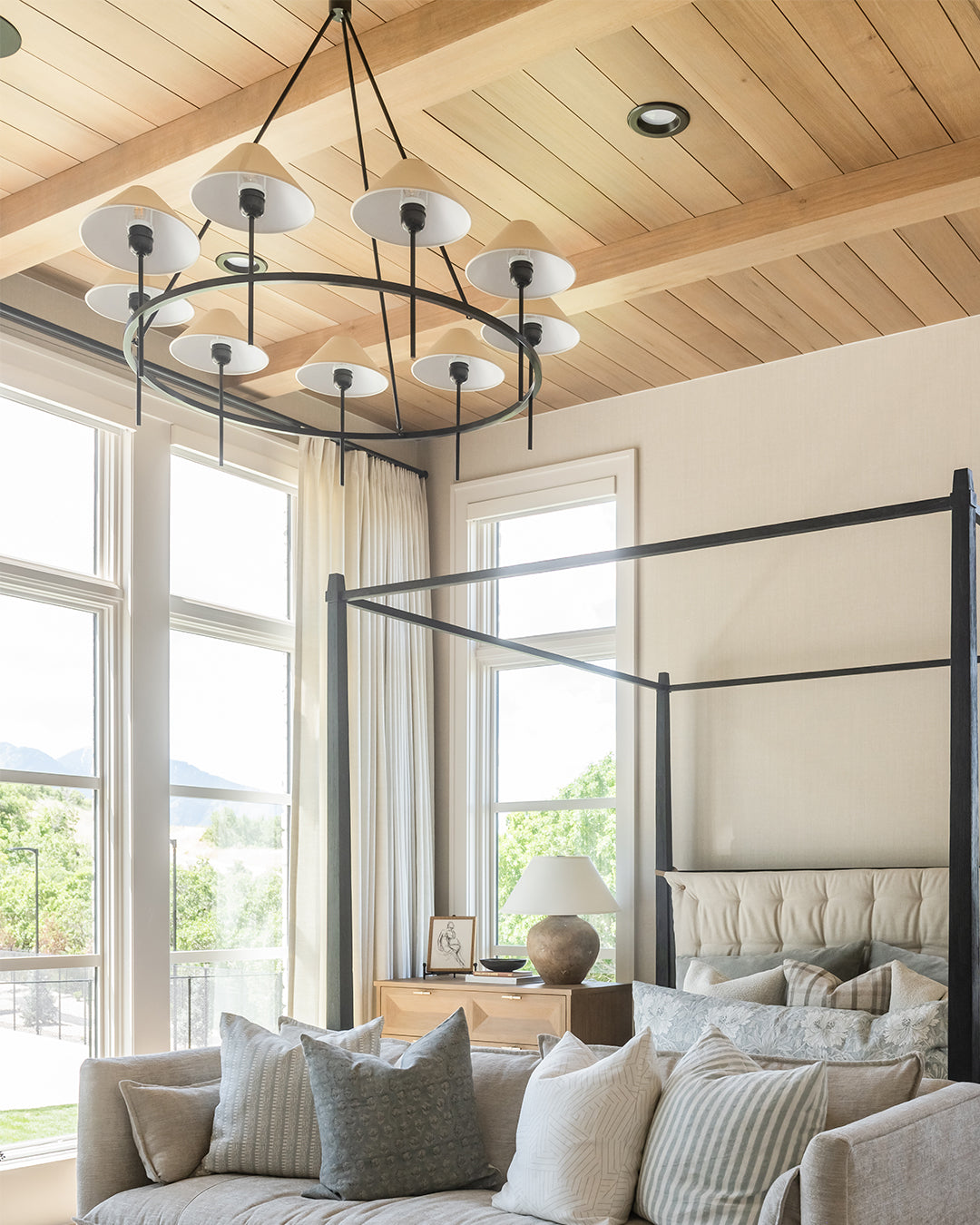 Hackney Vintage Industrial Large Brass Fabric Chandelier - Letslighting