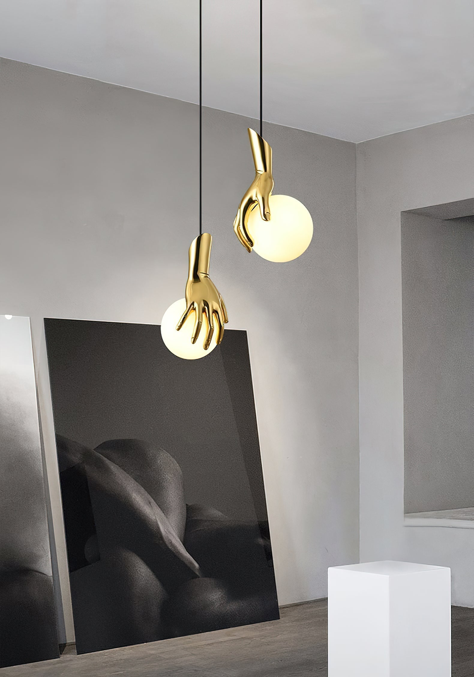 Avnorira Hand Holding Globe Brass Glass Pendant Light - Letslighting