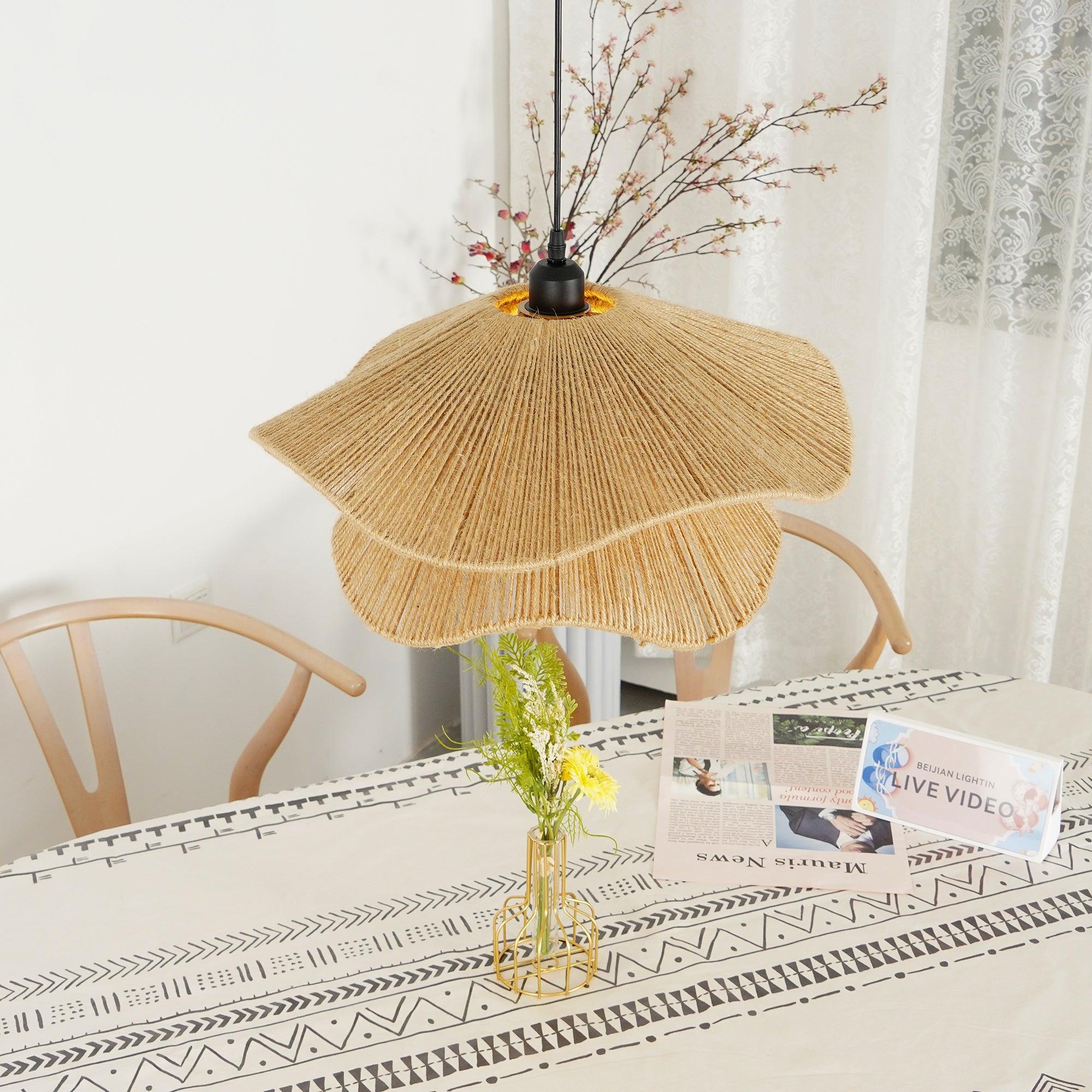 Straw Hat Pendant Lamp Woven Wave Organic - Letslighting