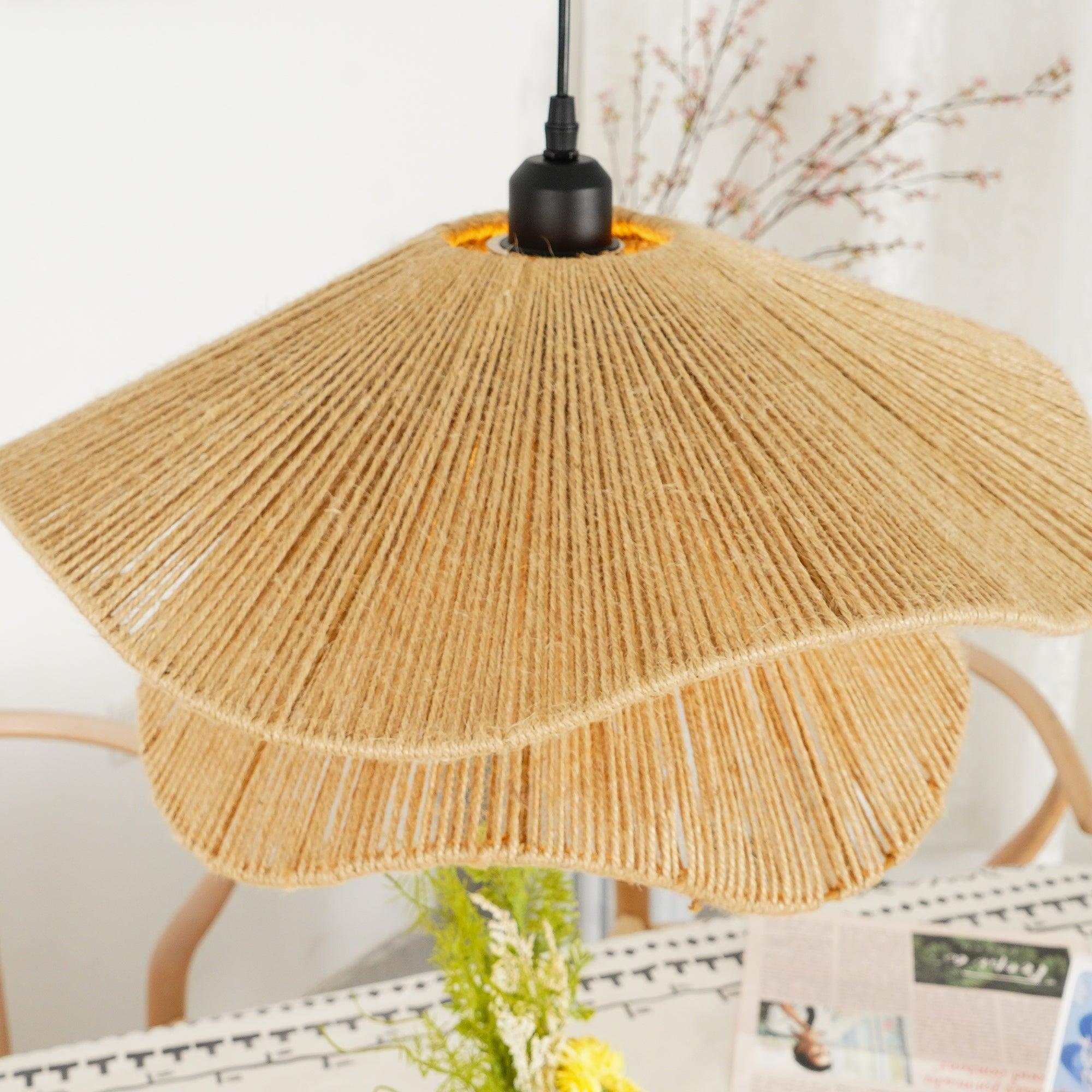 Straw Hat Pendant Lamp Woven Wave Organic - Letslighting