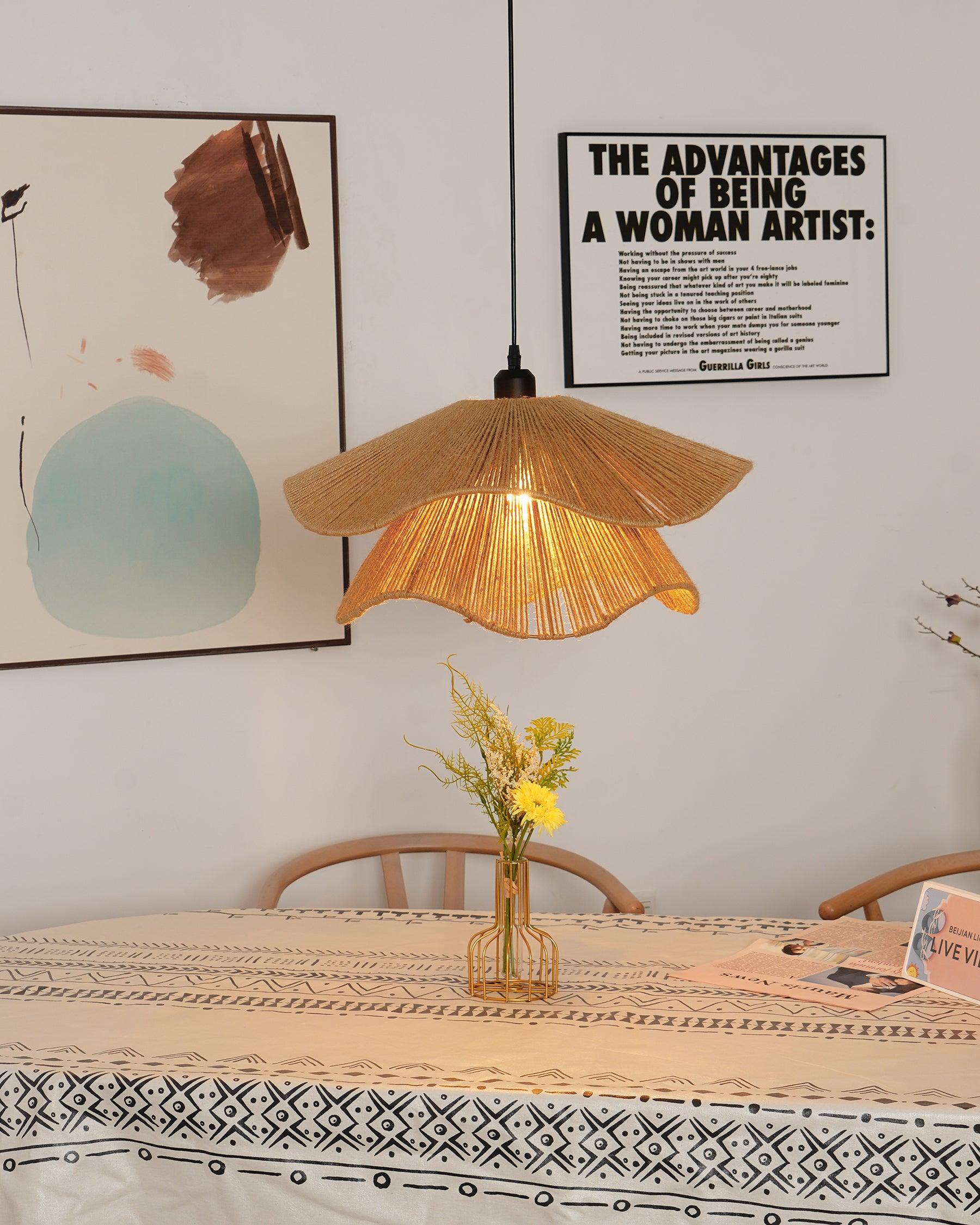 Straw Hat Pendant Lamp Woven Wave Organic - Letslighting
