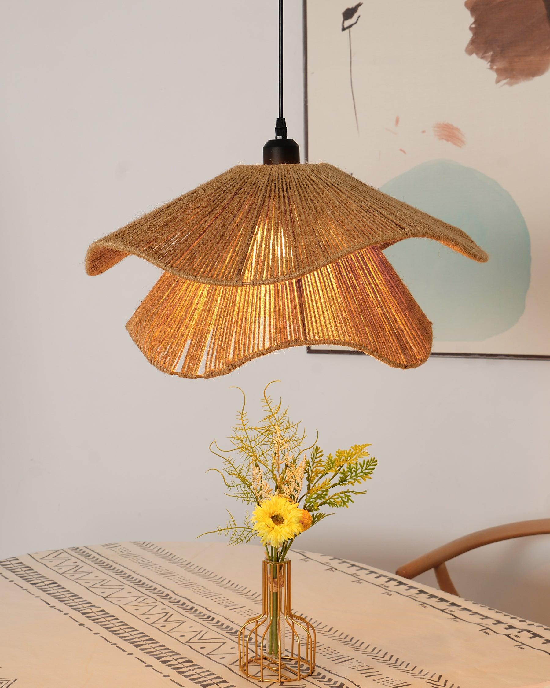 Straw Hat Pendant Lamp Woven Wave Organic - Letslighting
