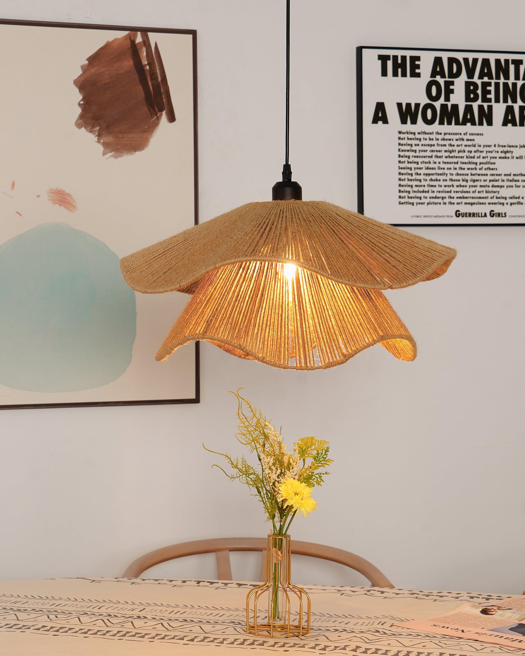 Straw Hat Pendant Lamp Woven Wave Organic - Letslighting