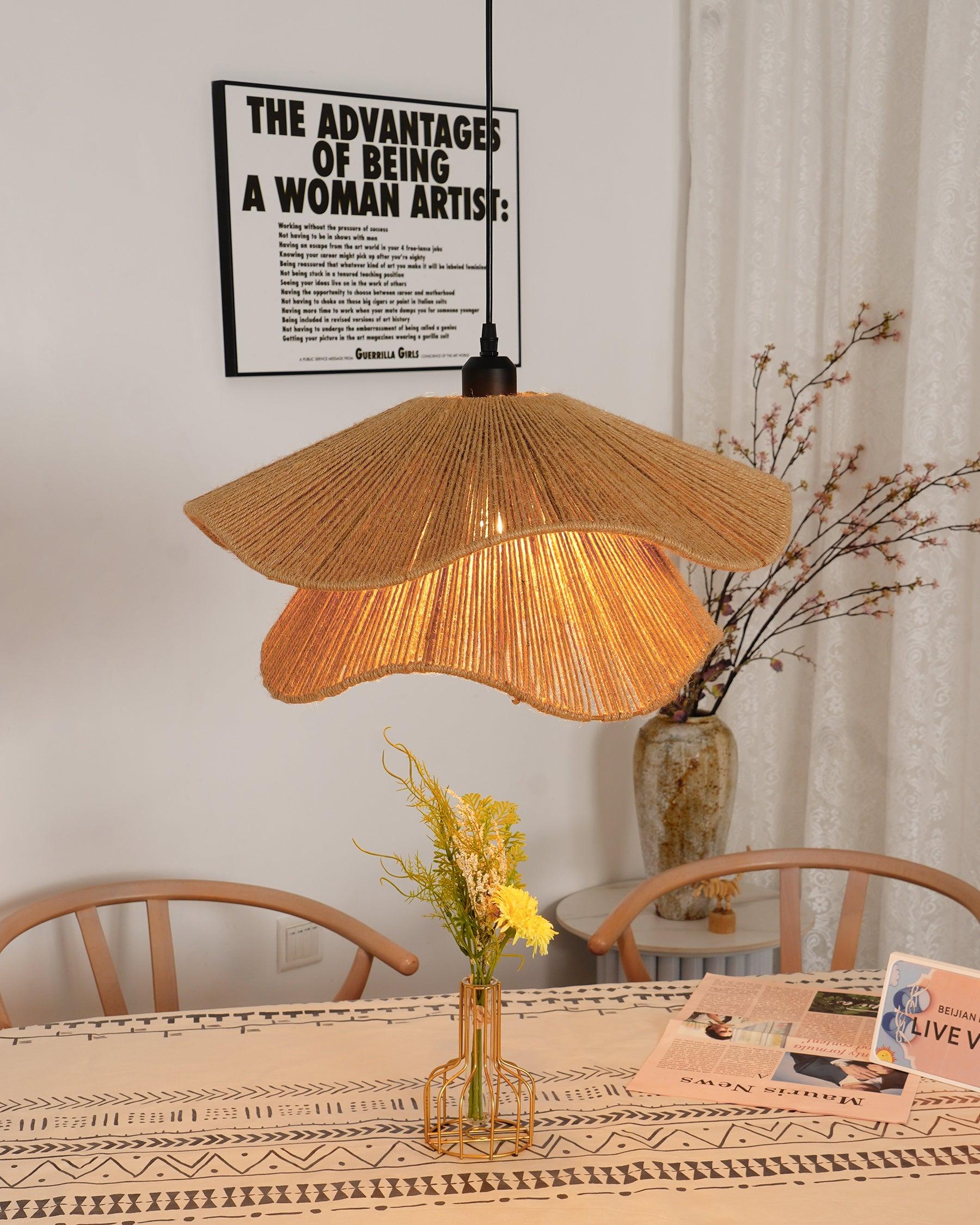 Straw Hat Pendant Lamp Woven Wave Organic - Letslighting