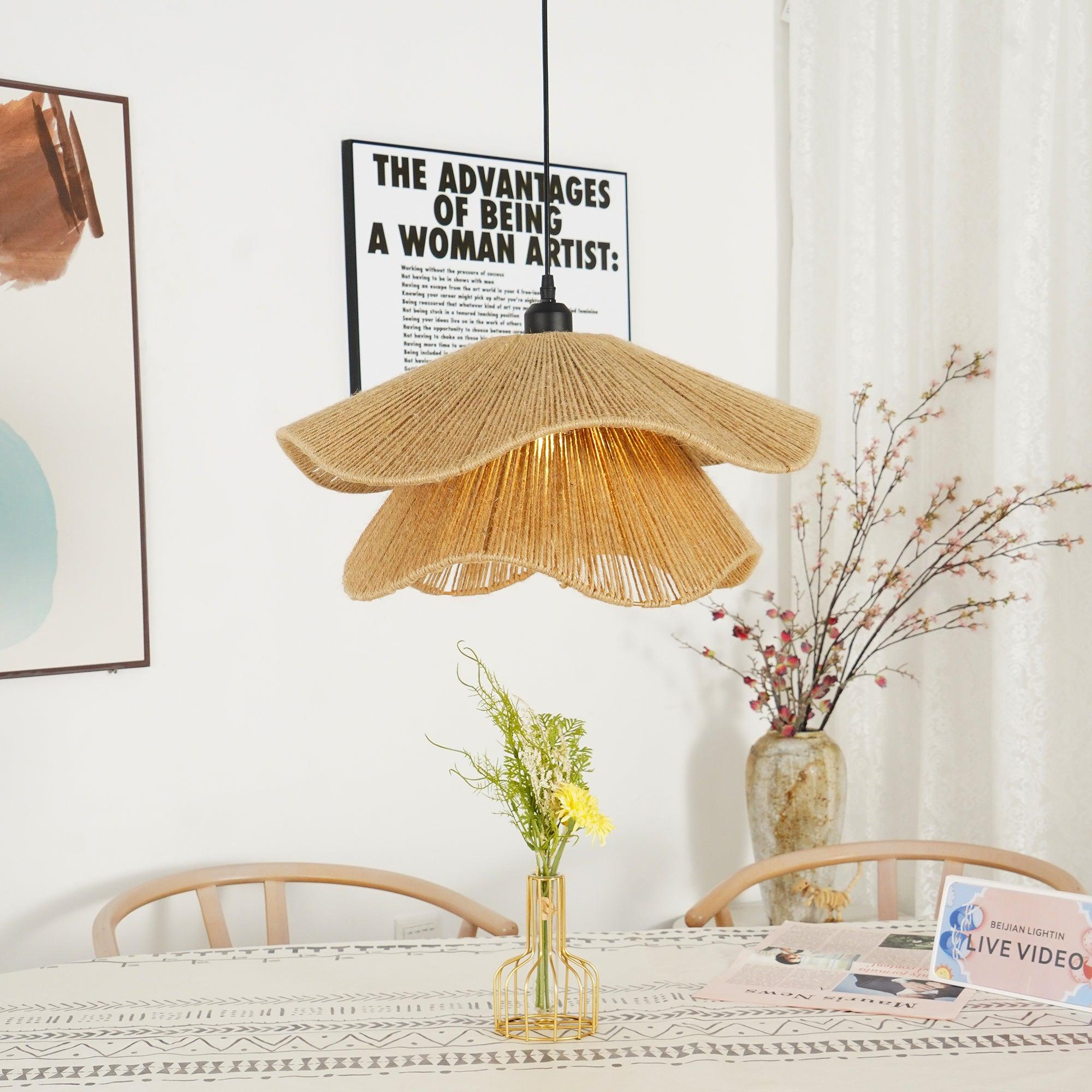 Straw Hat Pendant Lamp Woven Wave Organic - Letslighting