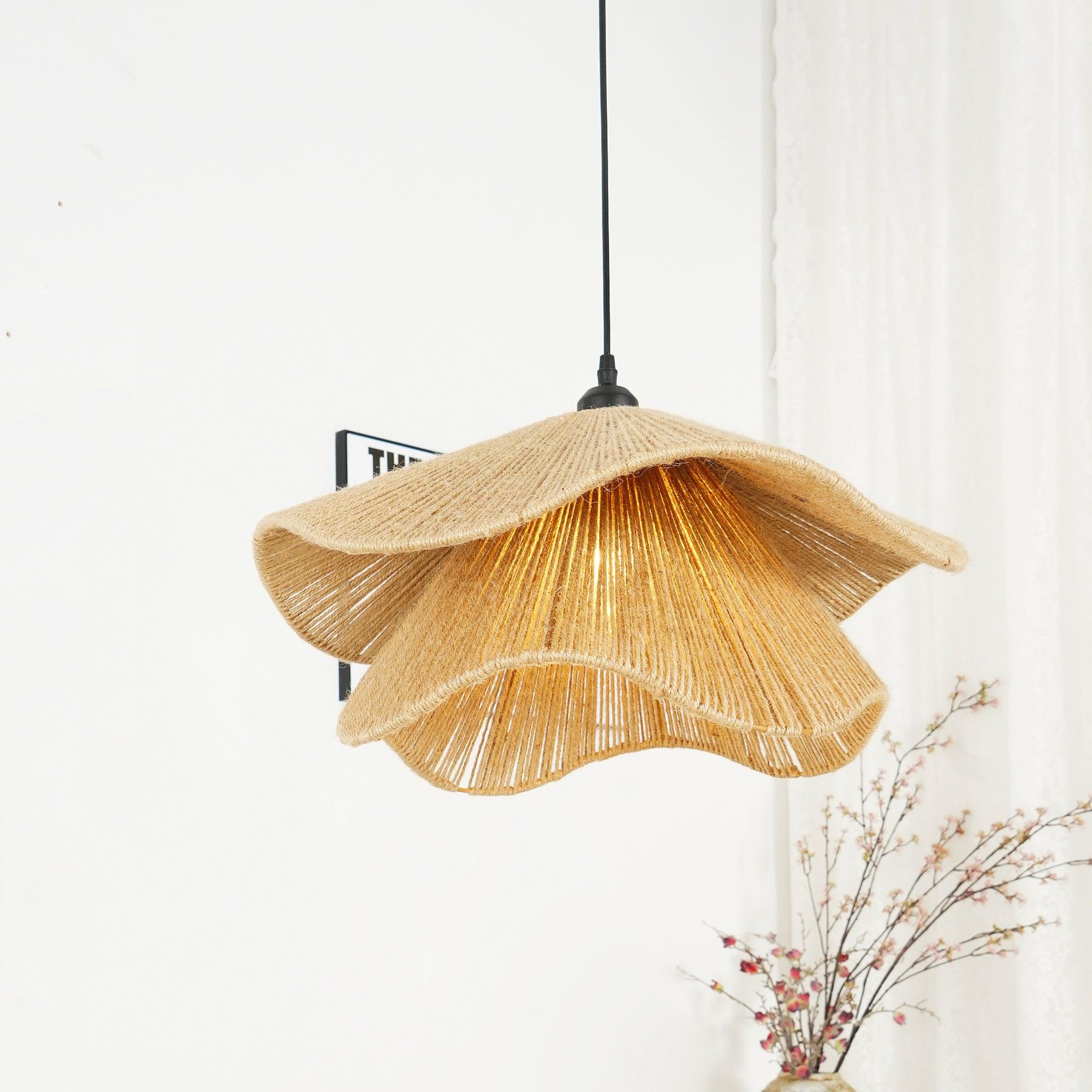 Straw Hat Pendant Lamp Woven Wave Organic - Letslighting