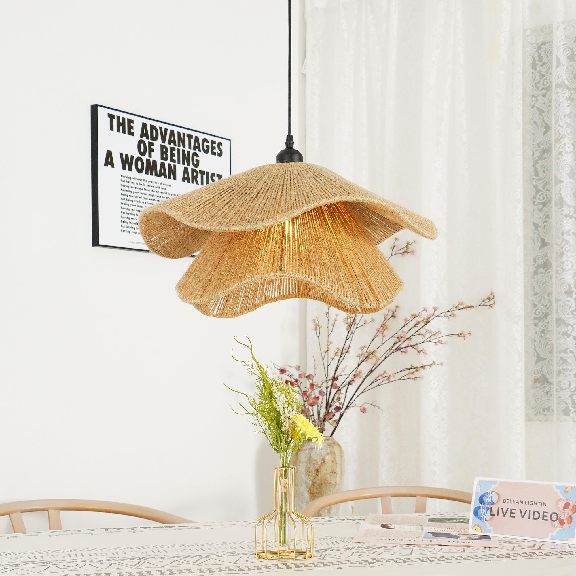 Straw Hat Pendant Lamp Woven Wave Organic - Letslighting