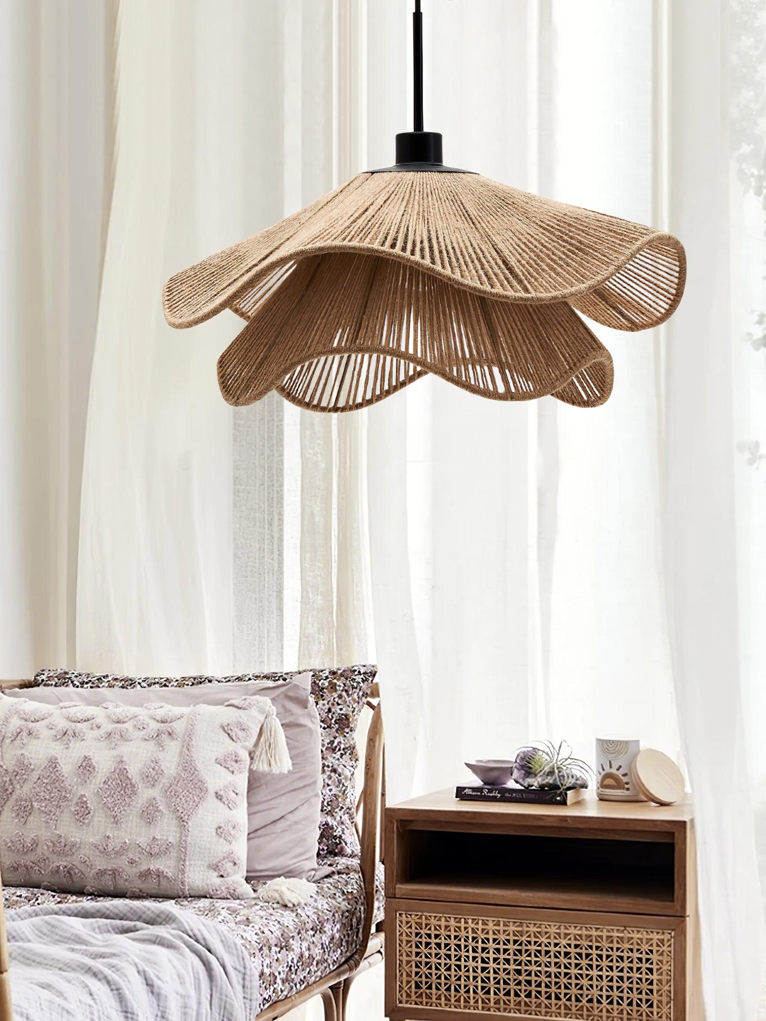 Straw Hat Pendant Lamp Woven Wave Organic - Letslighting