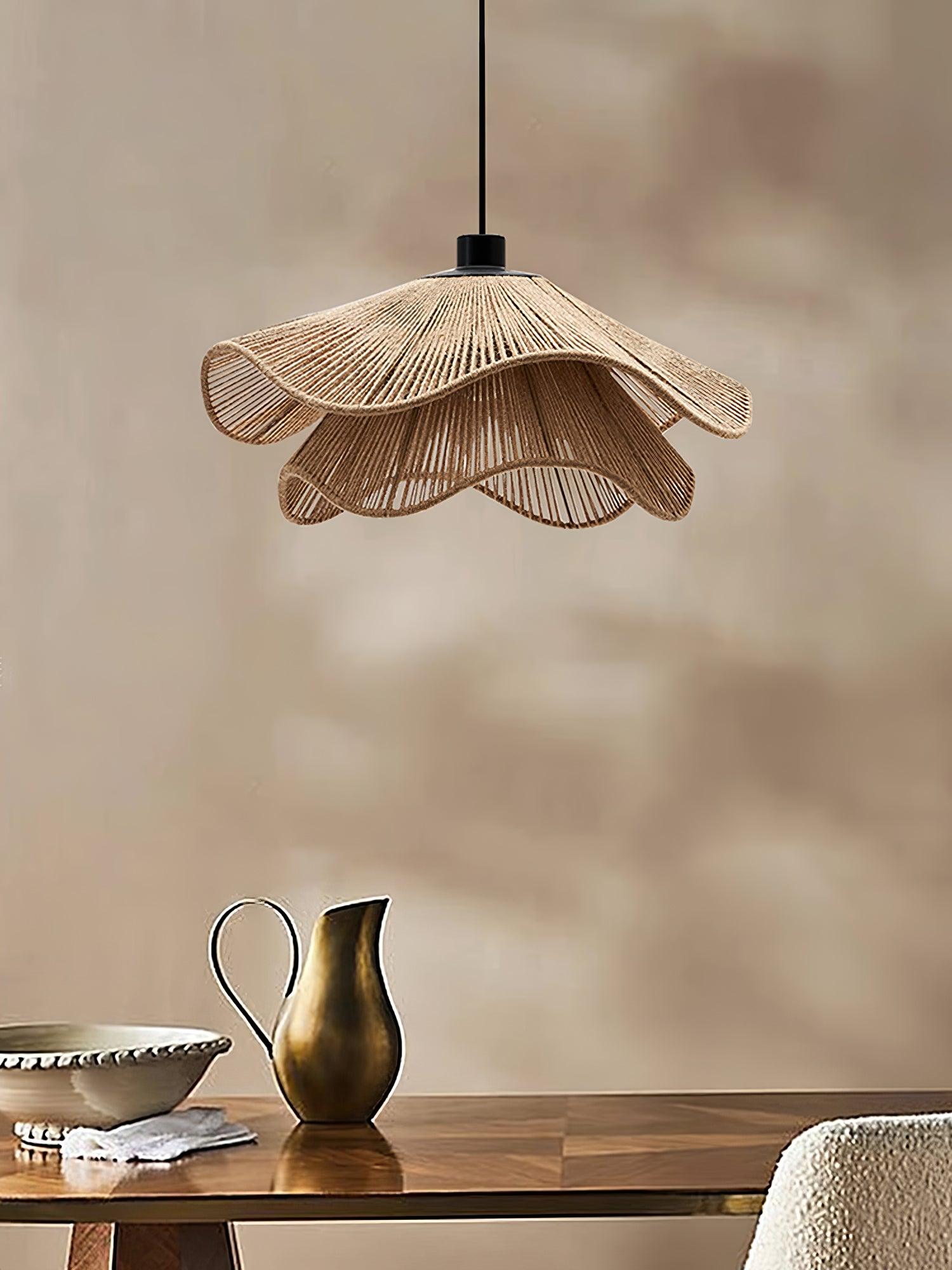 Straw Hat Pendant Lamp Woven Wave Organic - Letslighting