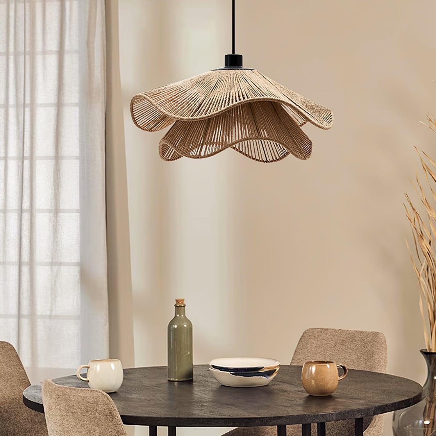Straw Hat Pendant Lamp Woven Wave Organic - Letslighting