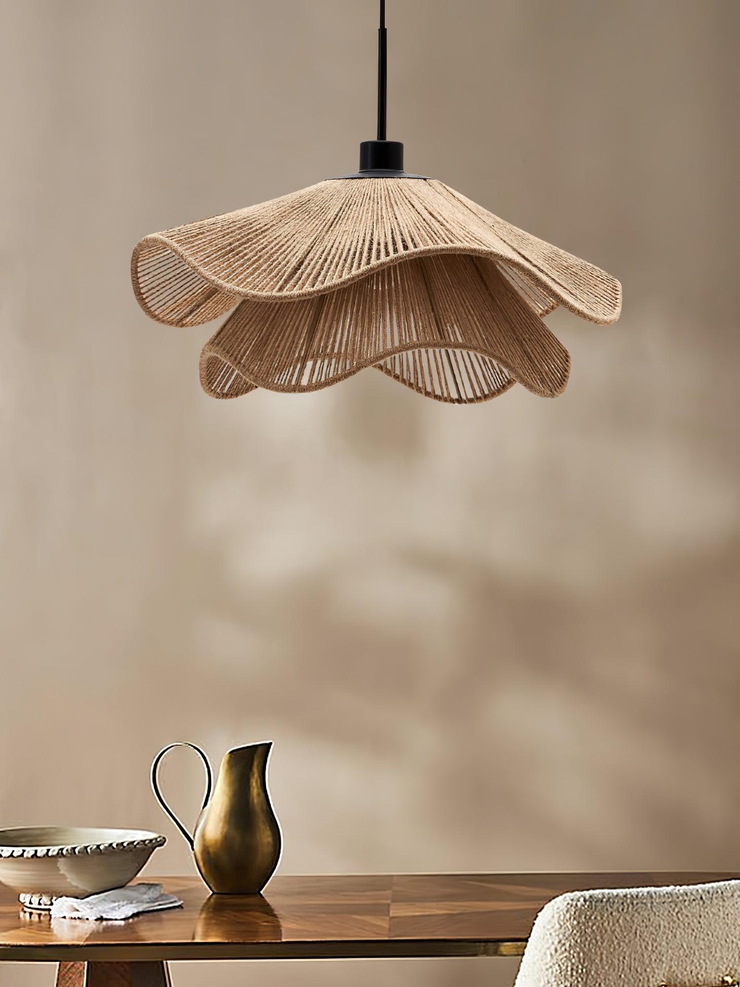 Straw Hat Pendant Lamp Woven Wave Organic - Letslighting