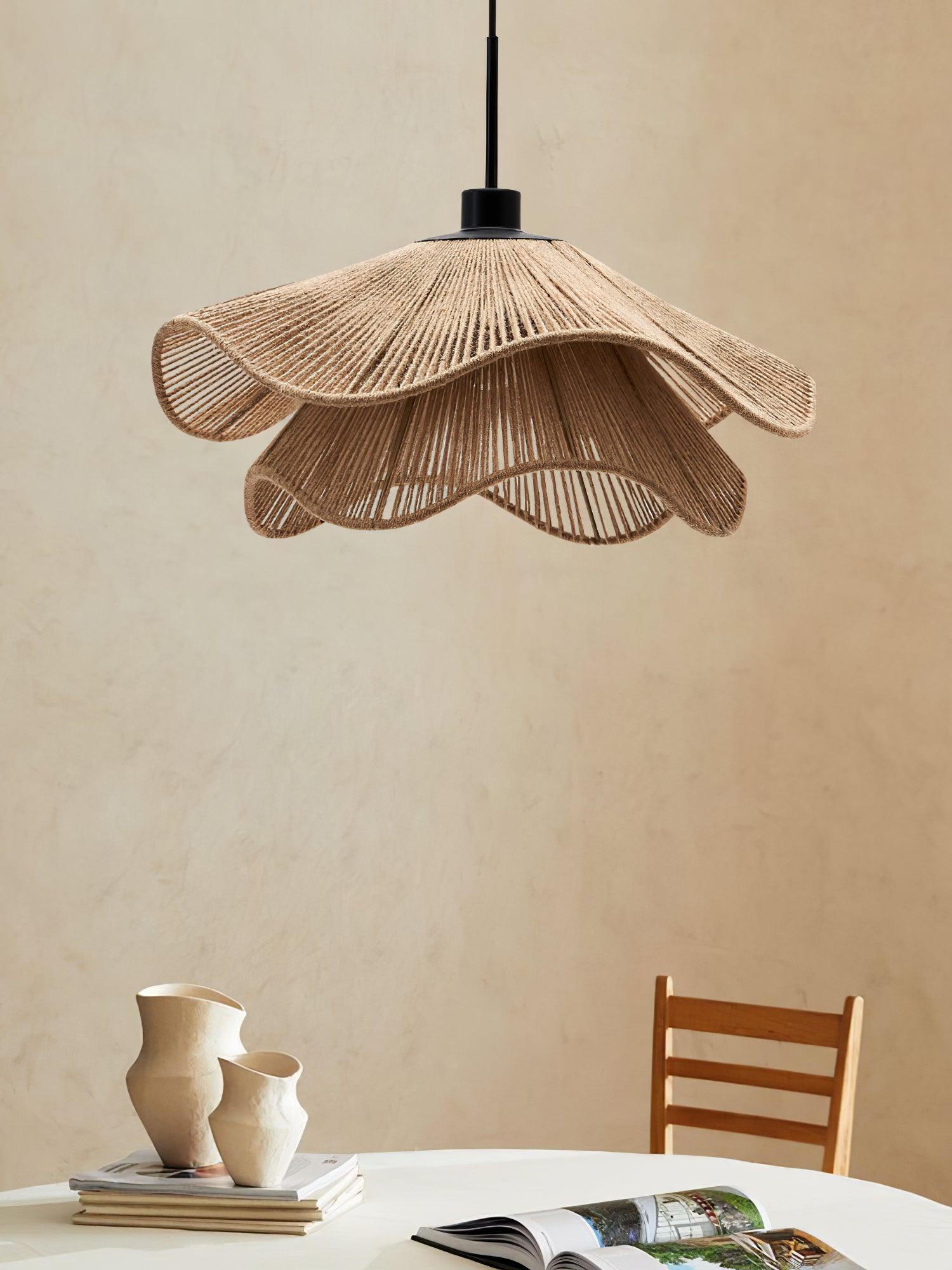 Straw Hat Pendant Lamp Woven Wave Organic - Letslighting